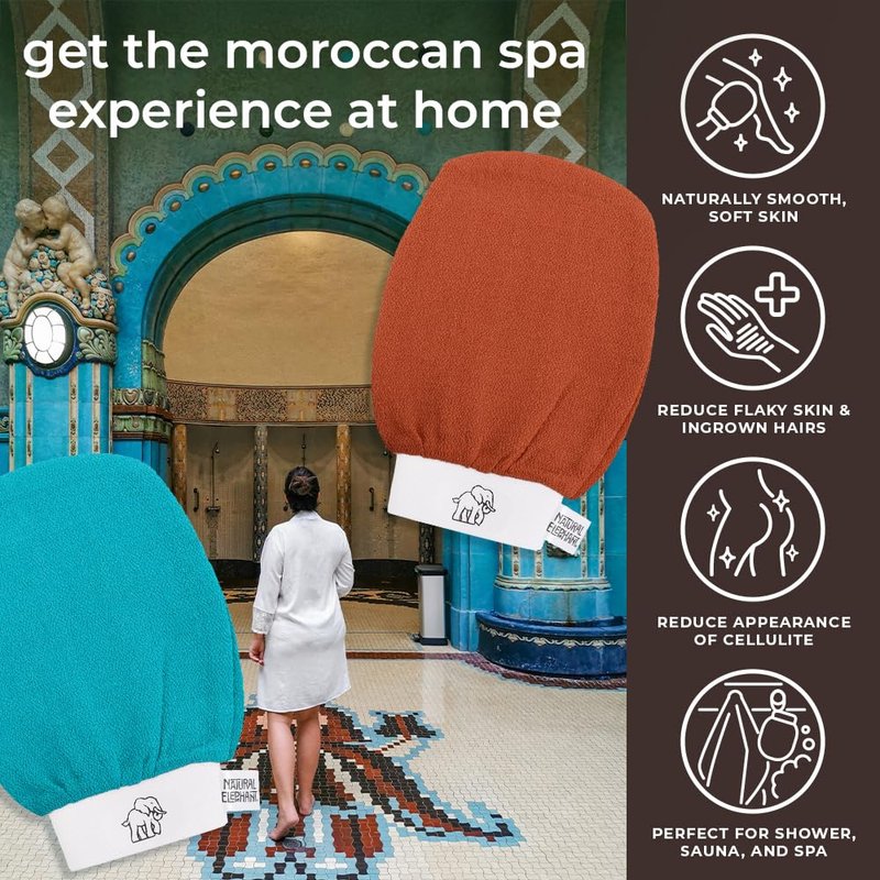 Natural Elephant Exfoliating Hammam Glove - Face and Body Exfoliator Mitt (Pure Black (Pack of 5))