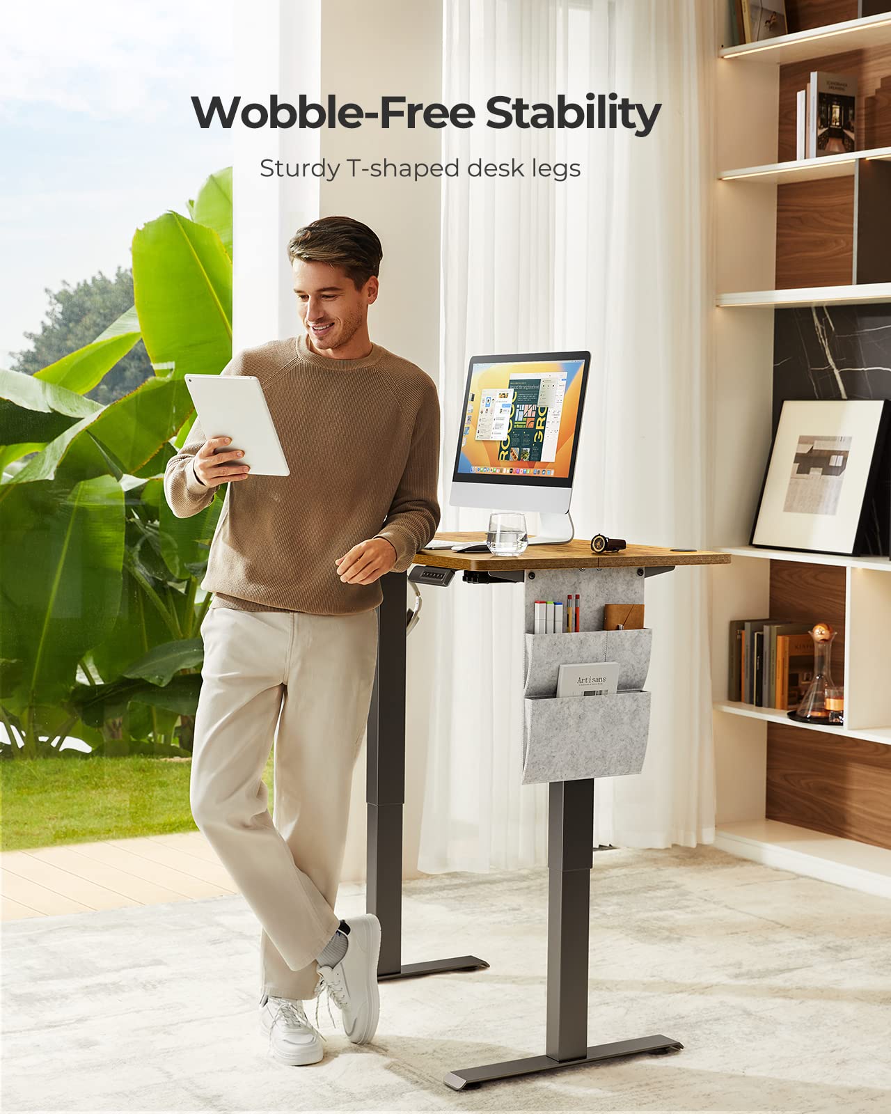 Marsail Electric Adjustable Height Standing Desk with Storage Bag, 55 * 24" Sit Stand Up Desk for Home Office,Computer Gaming Workstation, 4 Memory Height Settings,Cable Manager, and Headphone Hook