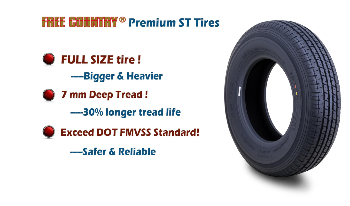Free Country GRAND RIDE Set 2 PremiumTrailer Tires ST235/85R16 Radial 12PR Load Range F w/Scuff Guard