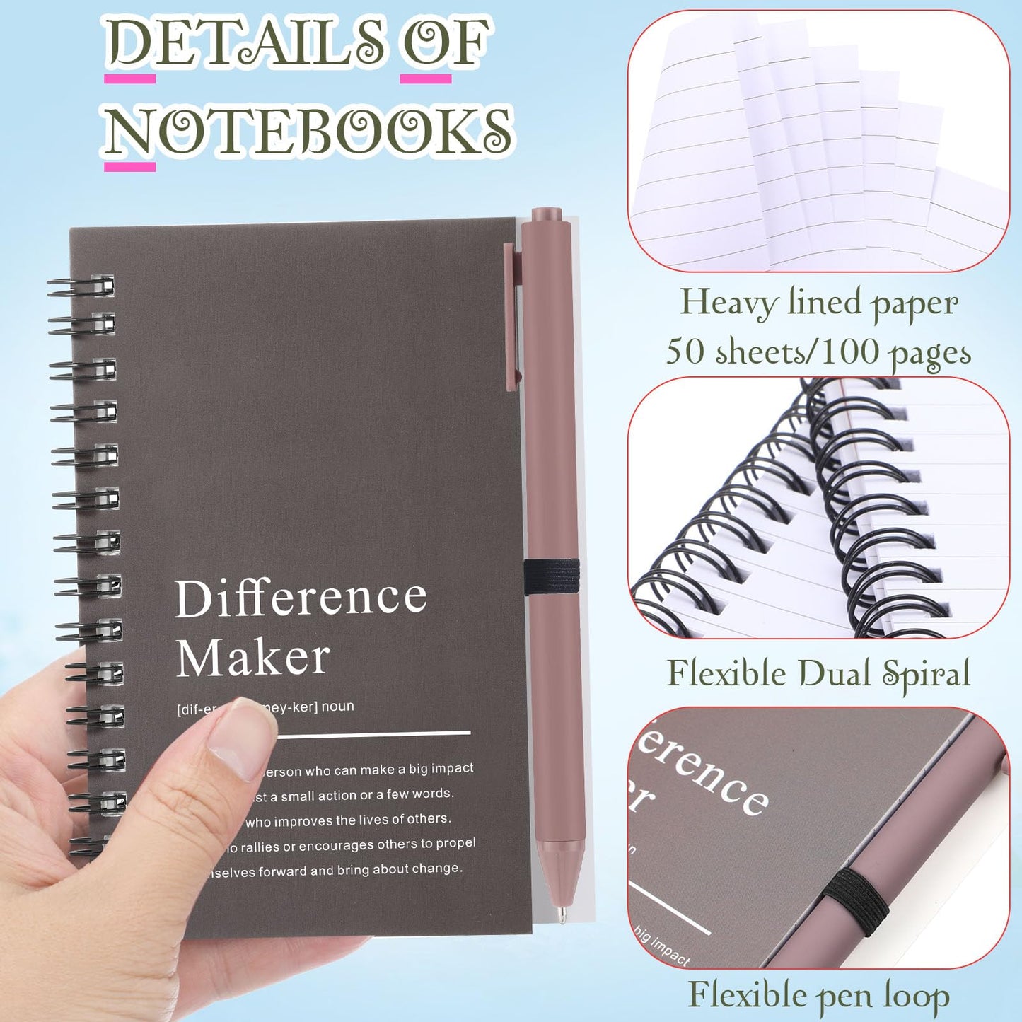 Marspark 20 Sets Difference Maker Gifts for Women Men, Employee Appreciation Gifts Bulk Inspirational Thank You Cup Motivational Notebooks with Pen for Team Teacher Coworker Office (Retro Color)