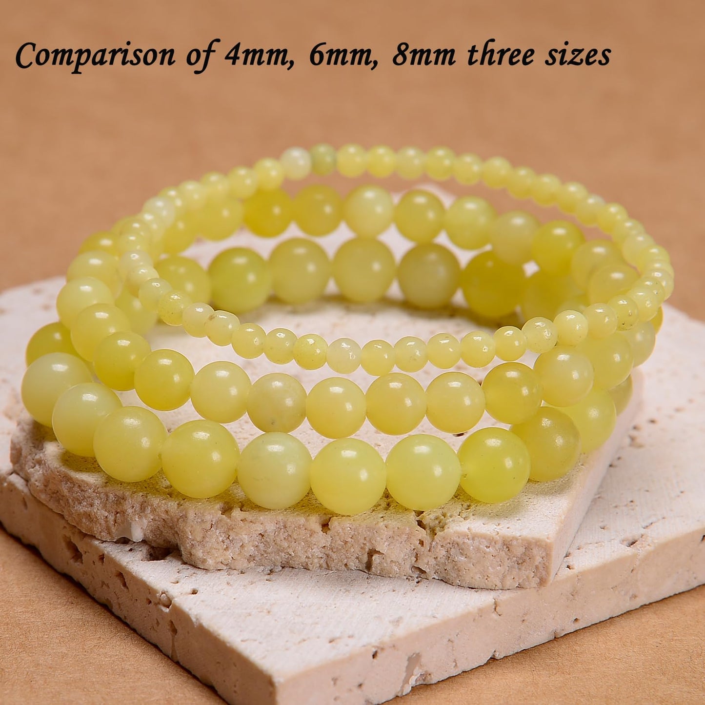 CHCCOYE 4mm Natural Healing Gemstone Bracelet Handmade Yoga Stretch Elastic Bracelet Stress Relief Crystal Jewelry for Men and Women (4mm,Lemon Jade)