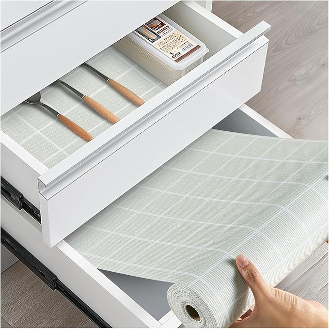 Drawer and Shelf Liner, Non-Slip Kitchen Cabinet Liners Non-Adhesive Thick Strong Grip Waterproof Washable Mats Protect Dresser Shelves Cupboard Bathroom Cabinets, Light Green, 18 in X 10 FT