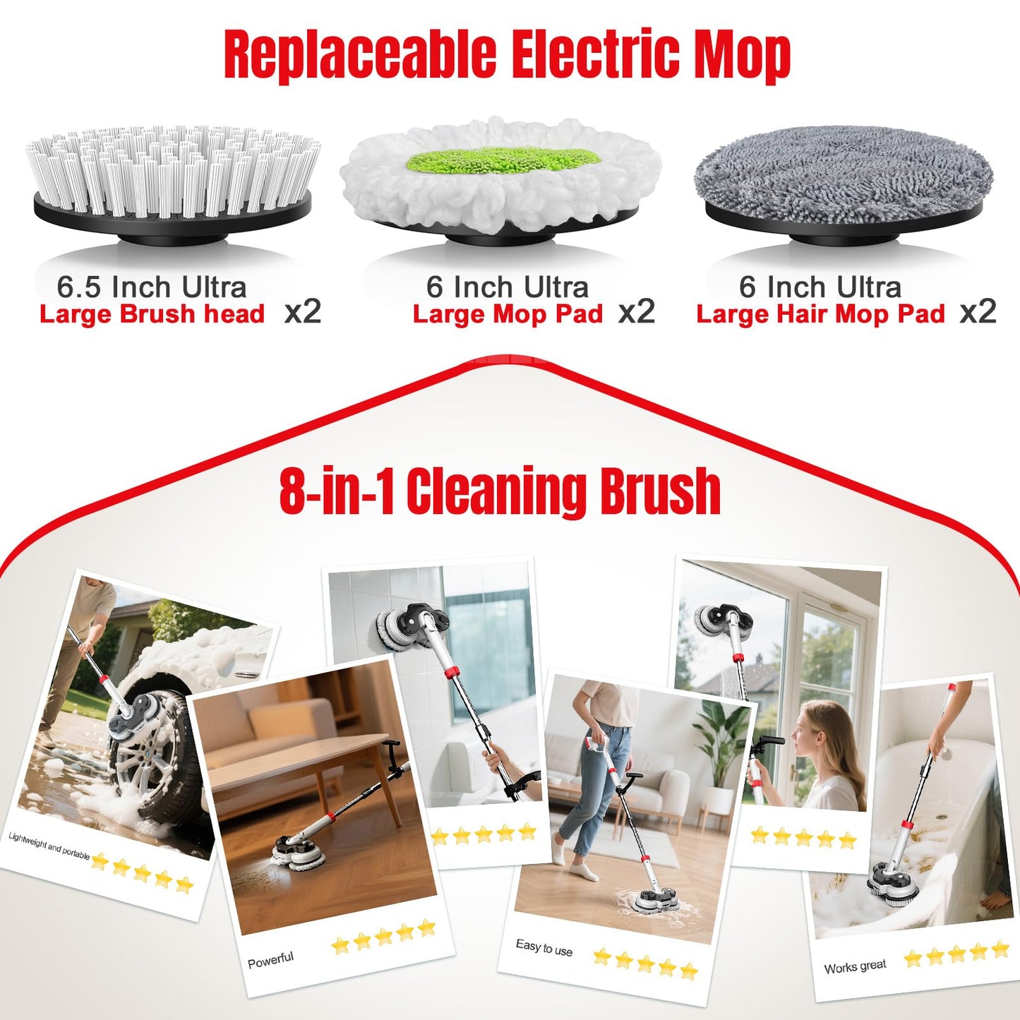 Cordless Electric Mop for Milwaukee M18 Battery (NO Battery), 2 In 1 Spin Mop & Floor Scrubber Machine with LED Light & Water Spray, 800 RPM Electric Mops for Floor Cleaning, Hardwood,Tile,Toilet,Tub
