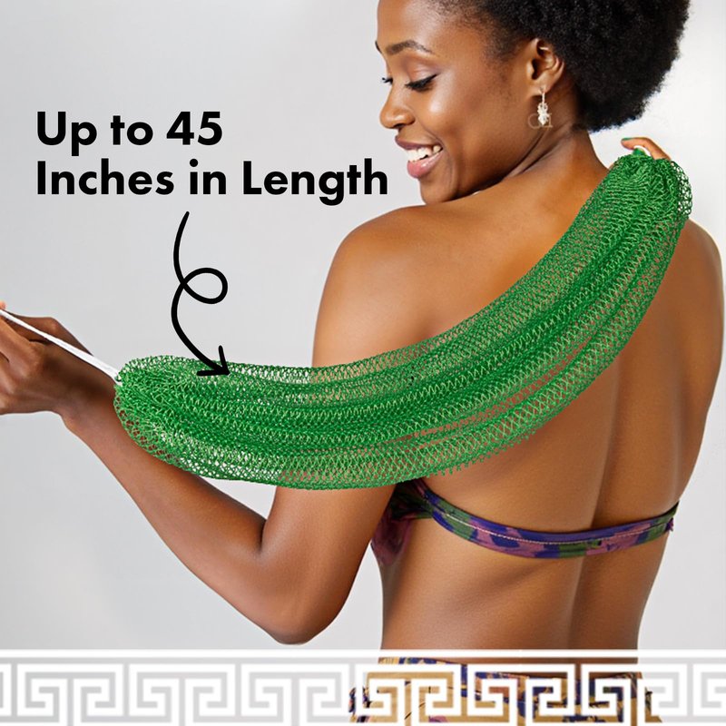 Bathway African Net Sponge Authentic with Handles (Set of 2), African Exfoliating Net Sponge, Exfoliating Body Scrubber Bath Sponge - Bathing Accessories with Storage Bag (Purple & Green)