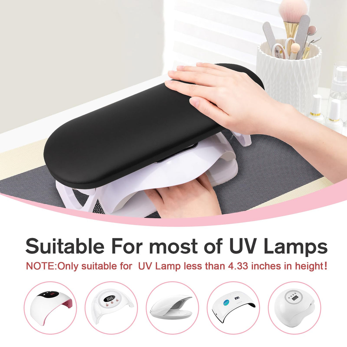 Subay Nail Arm Rest, Foldable PU Leather Manicure Hand Rest for Acrylic Nails Cushion Hand Holder, Nail Arm Rest Pillow Nail Art Tool for Nails Tech Manicure Pedicure Salon Home Use - Black