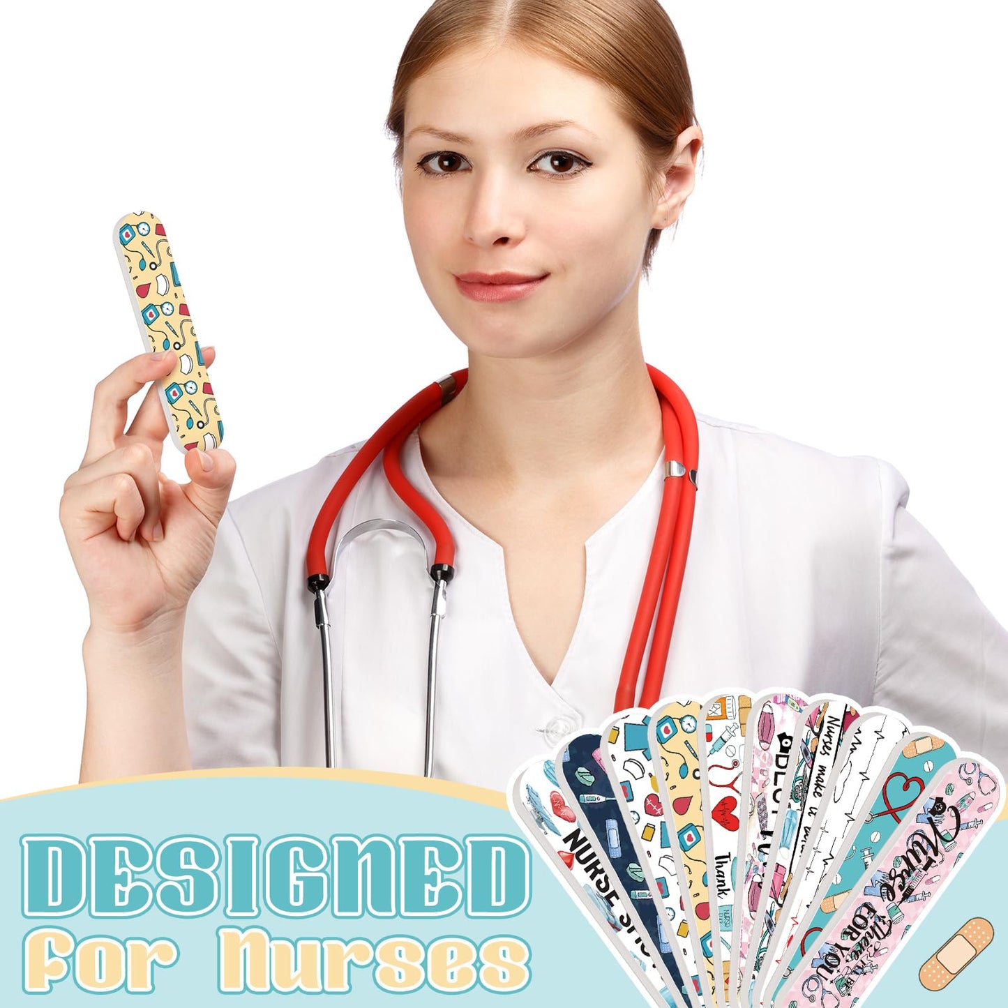 Lanties 50 Pcs Nurse Gifts for Women Bulk Rn Appreciation Nail File Bulk Mini Nursing Emery Board Nail Files Nurse Appreciation Gifts for Nurses' Week Female Dental Medical Assistant