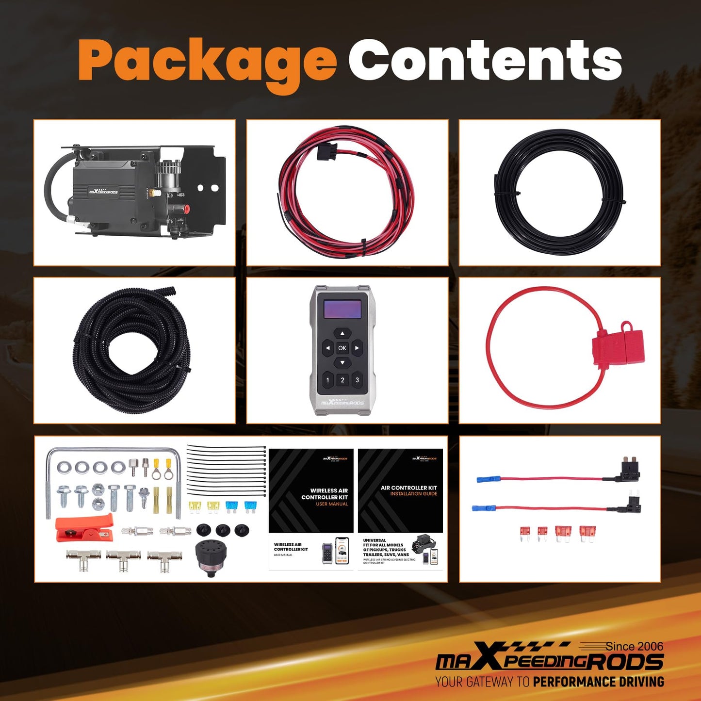 maXpeedingrods Wireless On Board Air Compressor System App and Remote Control 120 PSI Heavy Duty Air Compressor Kit for Trucks Pickups Trailers Vans