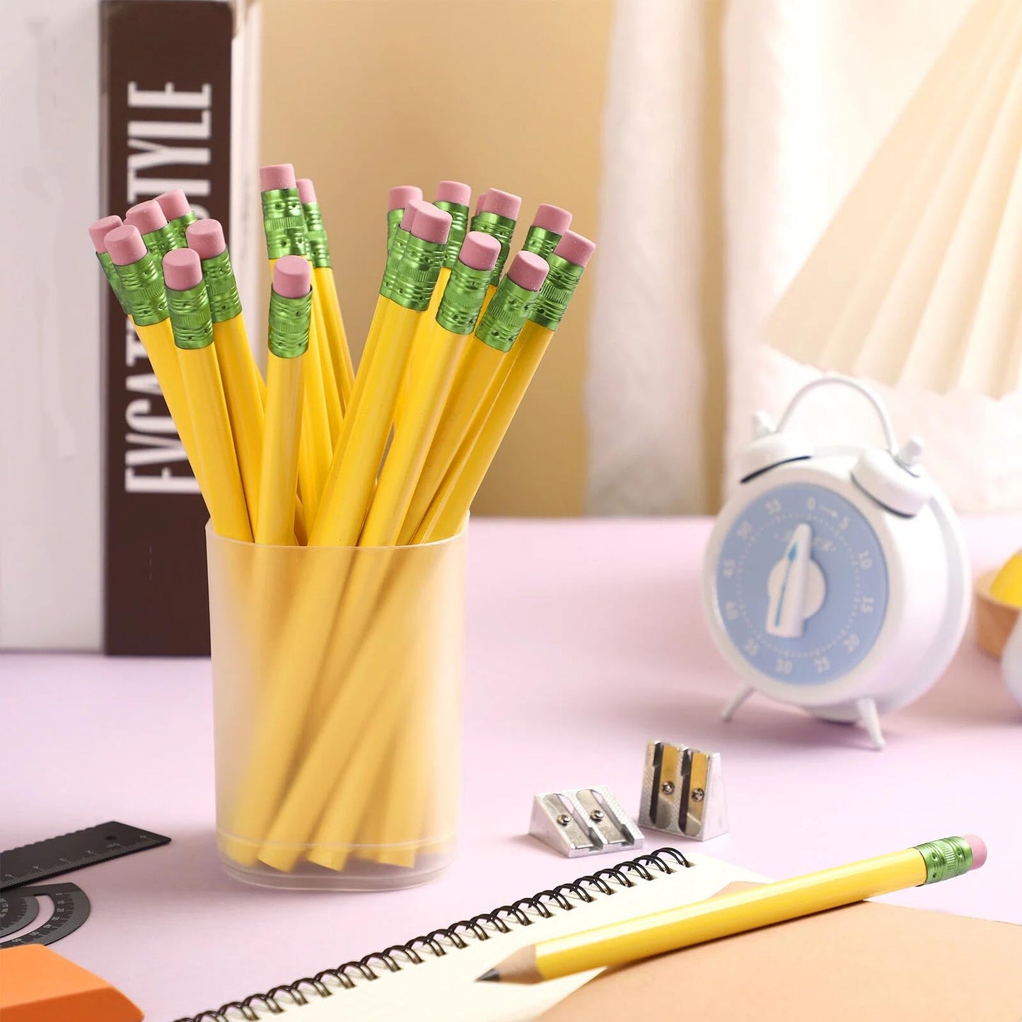 Fainne 48 Pcs Fat Pencils Jumbo Big Thick Large Pencils and 3 Pieces Sharpeners for Kids Beginners Preschoolers Kindergarten School Office Supplies(Yellow+Green,Triangle)