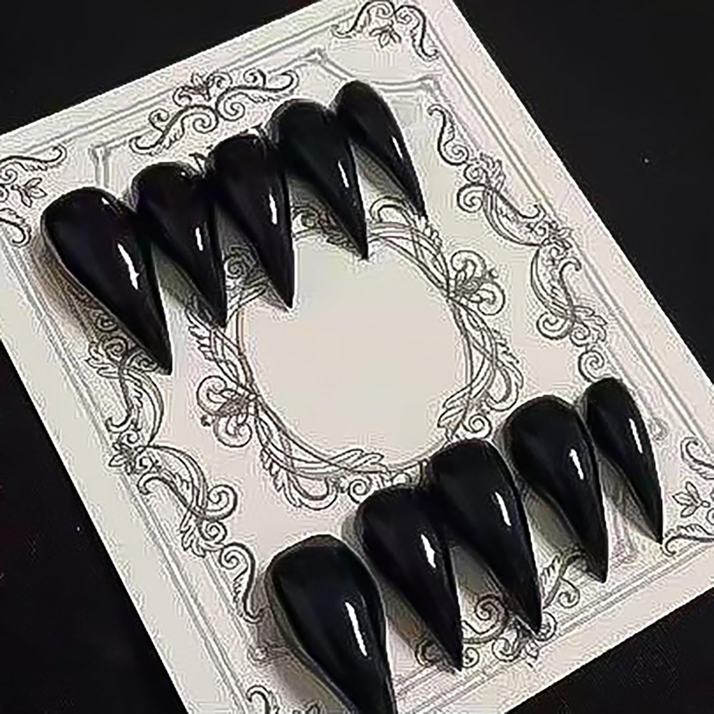 Luxury Press on Nails Medium Stiletto Handmade Eagle Claw Unique Reusable ABS Material Fake Nails Dragon Cat Claw False Nails with Designs Black Glossy Glue on Nail Curved Thick Acrylic Nail(S)