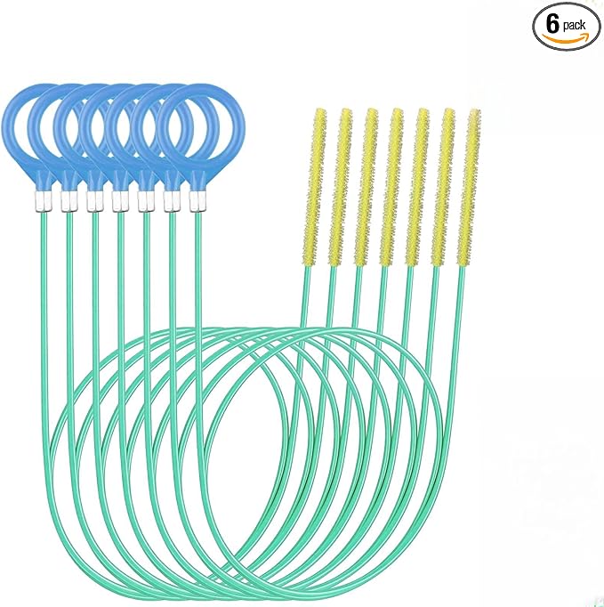 51 Inch Anti-Break Metal Drain Snake, Nylon-Coated Drain Clog Remover, Flexible Hair Blockage Cleaner Tool for Shower, Bathroom Sink & Tub, Reusable Pipe Unclogger for Home Use (6 Pack) (Green)