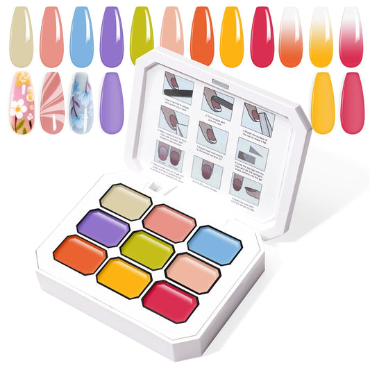 U-Shinein Gradient Painting Gel, 9 Bright Colors Ombre Gel Nail Polish Orange Yellow Blue for Pigment Pat Aura Nails French Manicure Soak Off UV Long-lasting Home Salon DIY Nail Art Joy Tints