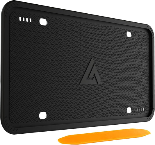 Aujen Silicone License Plate Frames Black, 2 Pack Car License Plate Frame, Universal US Car Black License Plate Holders Brackets Rust-Proof, Rattle-Proof, Weather-Proof Car Accessories(Black)
