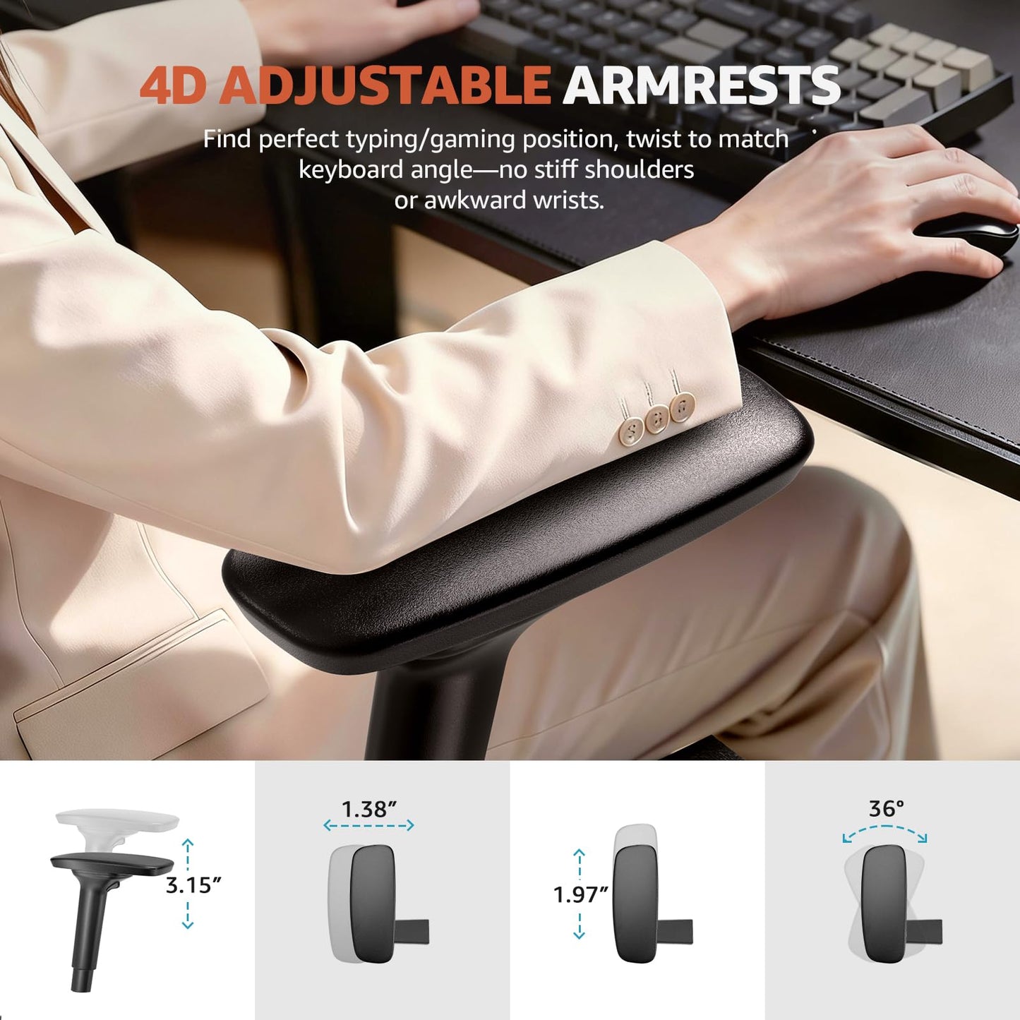 ErgoSift Ergonomic Office Chair - High-Back Mesh Desk Chair with Adjustable Lumbar Support 4D Armrests for Long Hours Sitting Black