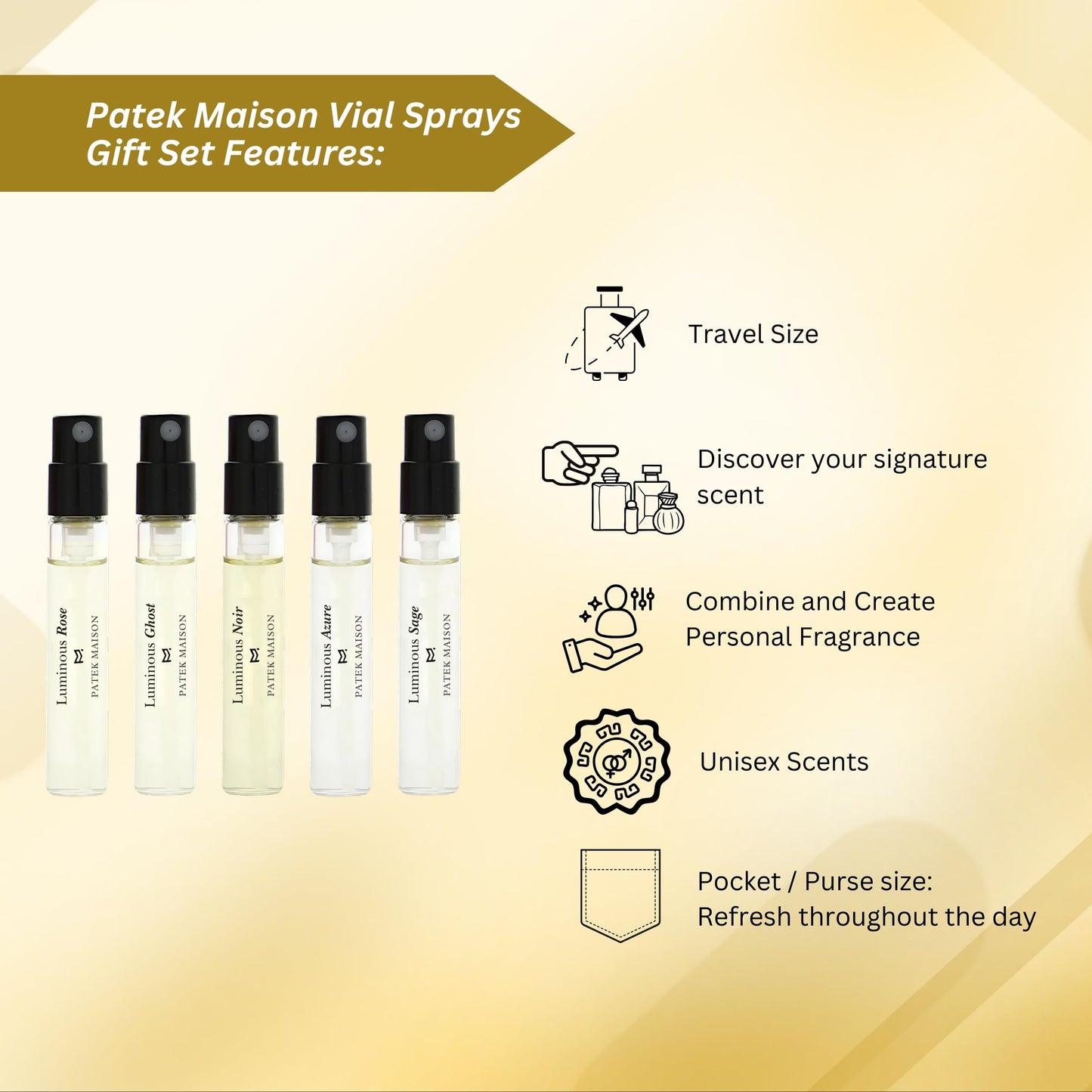 Patek Maison Perfume for Women and Men Luminous Discovery Gift Set Mini Vial Sampler Sprays EDP 0.10 Fl oz