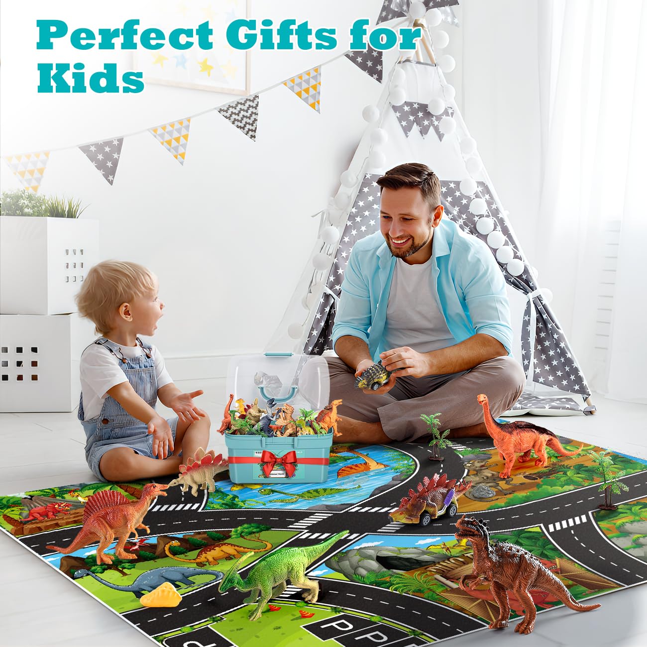 Kiddiworld Dinosaur Toys for 3 4 5 Year Old Boys Gifts, 25 Pieces Dinosaurs Toys for Kids 3-5-7, Dino Figures Activity Play Mat Christmas Birthday Gifts for Girls Toddler Toy Age 2-4