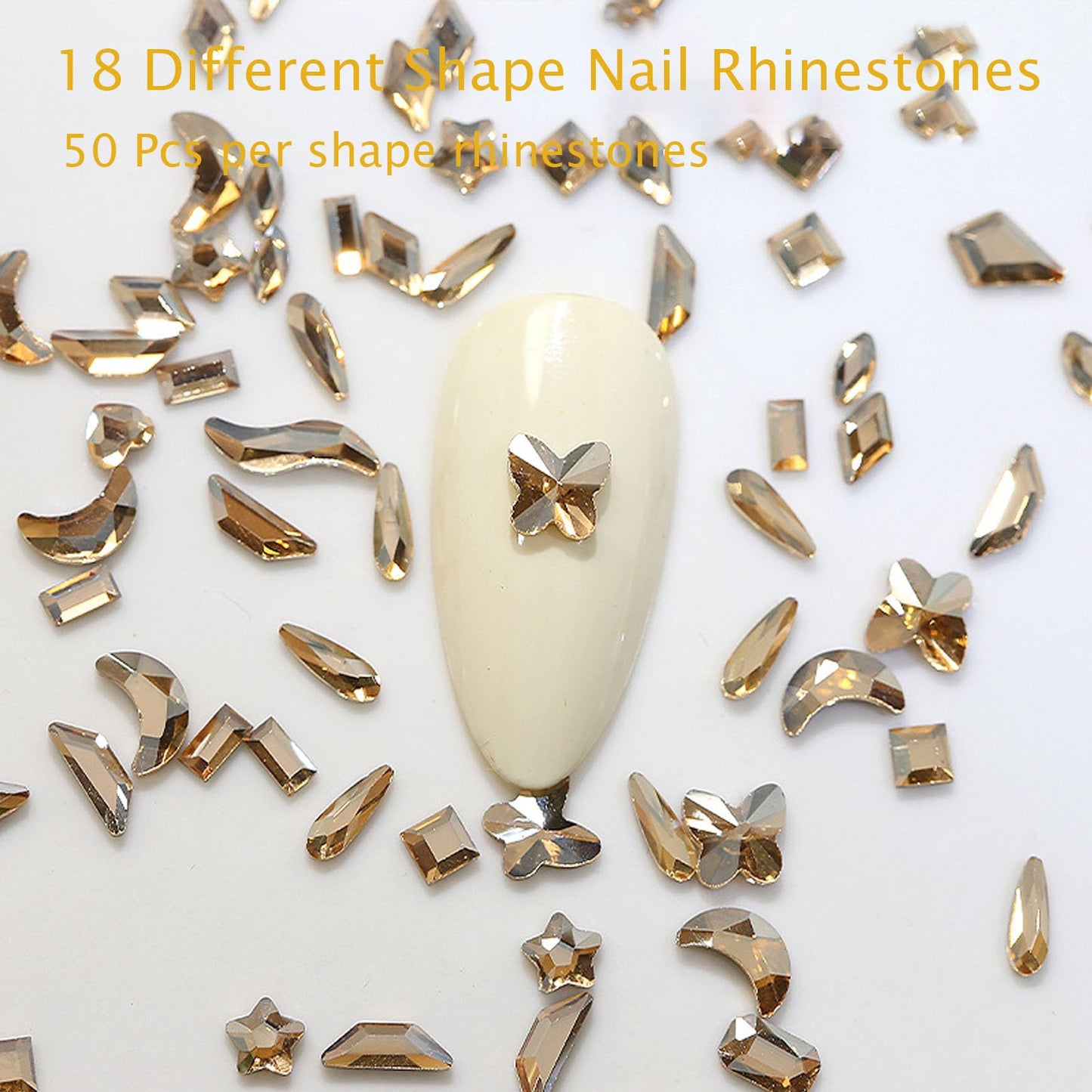 Kaipheiquan Champagne Nail Rhinestones Kit, 18 Types of 900 Special-Shaped Nail Diamonds + 3200 Flat-Bottomed Nail Rhinestones, 3D Nail Crystals DIY Crafts Gemstones for Nail