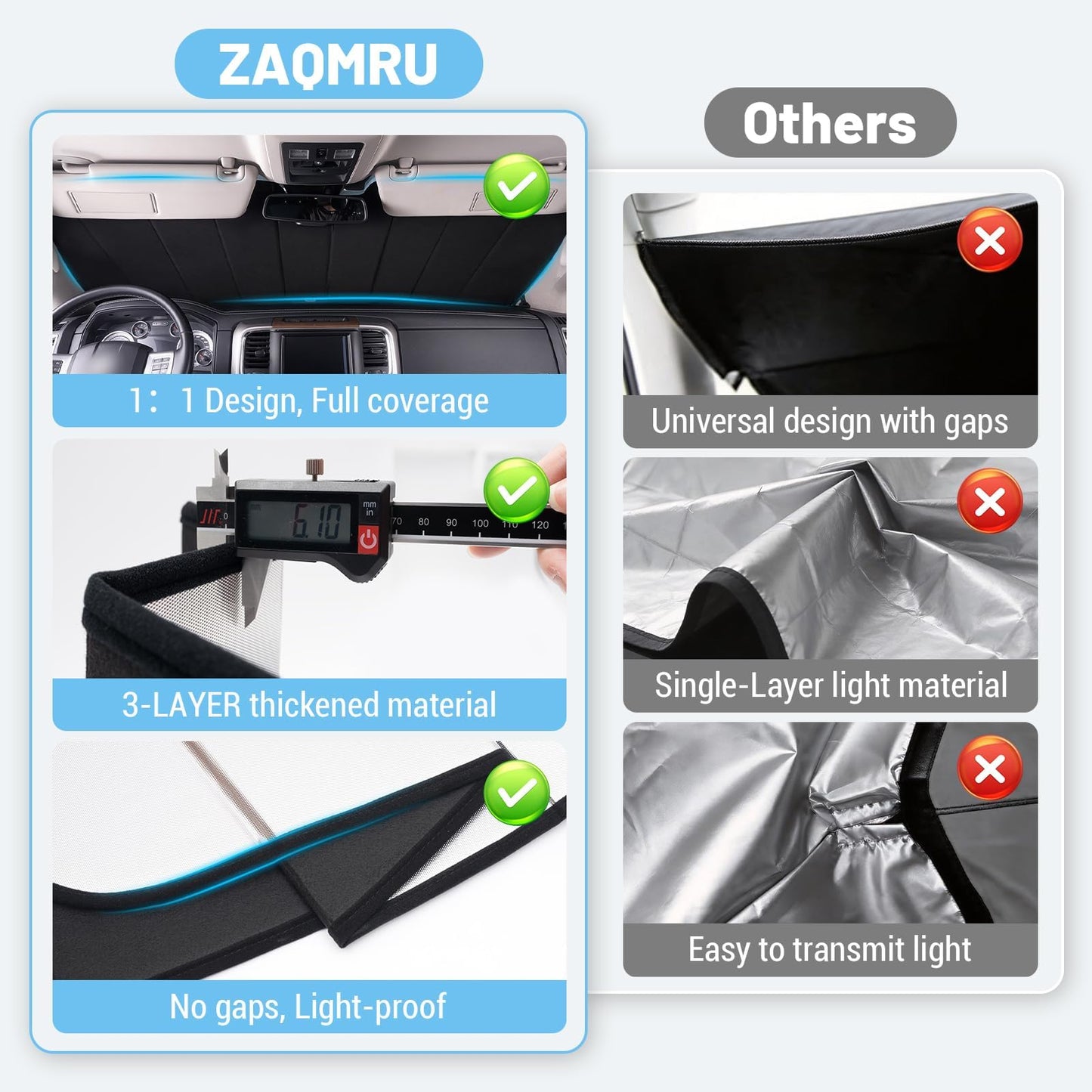 Zaqmru Full Window Sunshades Compatible with Dodge RAM 1500 2019-2026 Sunshade for Car Windshield Side Rear Window Truck Privacy Window Covers (Silver 6PCS)