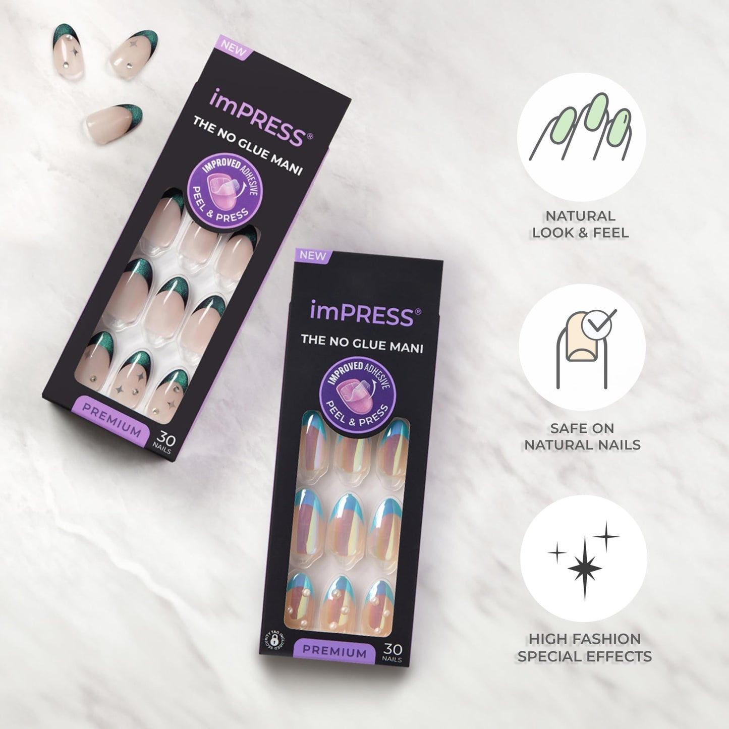 Kiss Impress Press-On Manicure Premium Collection Fake Nails - Sweet Life, Purple Jelly Squiggle, Short & Square, Easy To Apply, Super Hold, Chip Proof, Smudge Proof, No Dry Time, Durable | 30 Count