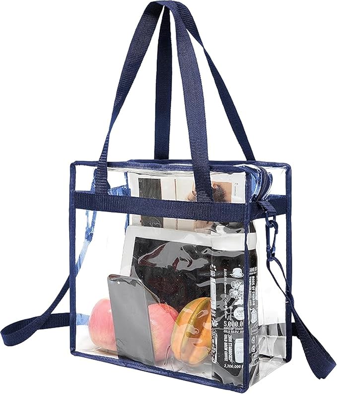 BAGAIL Clear Bags 12x6x12 Stadium Approved Clear Tote Bag with Zipper Closure Crossbody Shoulder Bag with Adjustable Strap