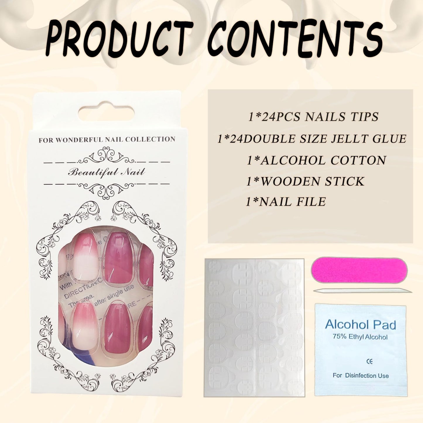 Press on Nails Short Coffin Fake Nails Gradient False Nails with Silver Glitter Designs Purple and Off White Full Cover Acrylic Nails Glossy Stick on Nails for Women & Girls 24 Pcs
