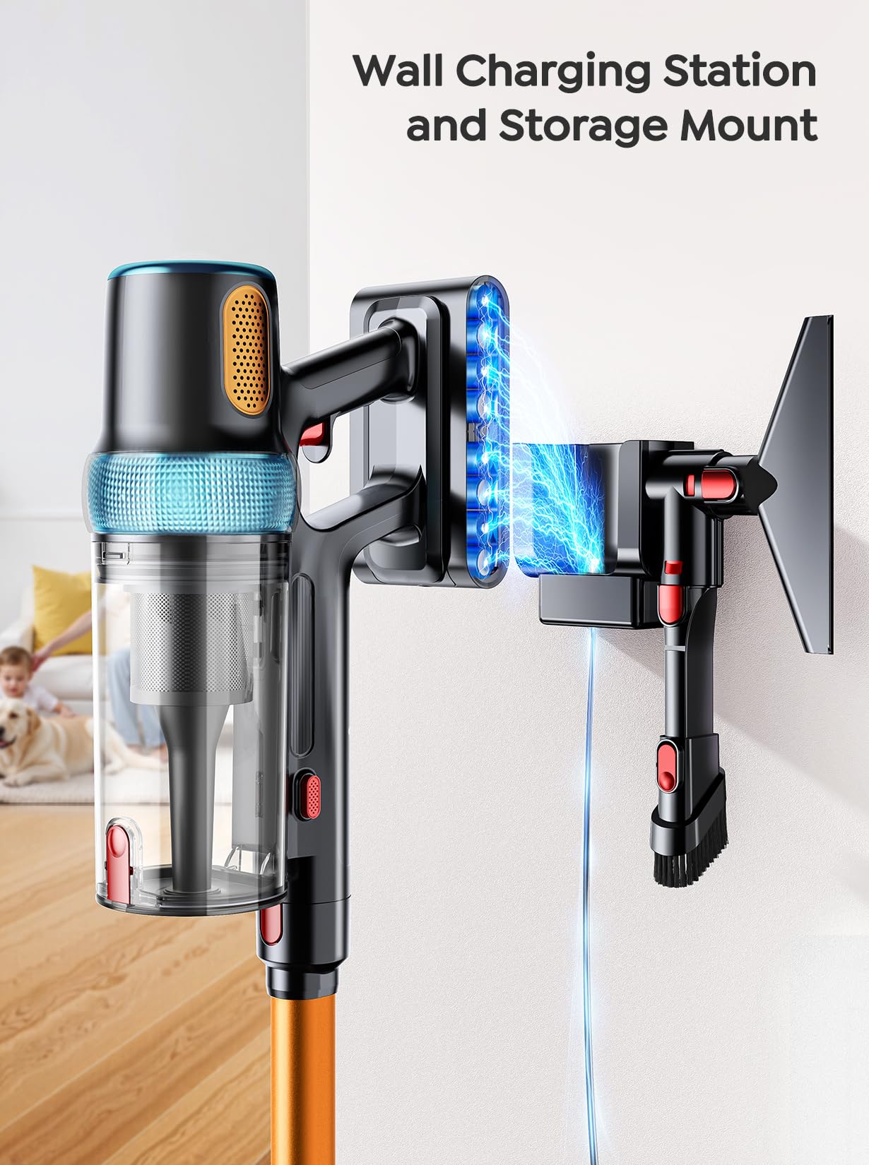 Cordless Vacuum Cleaner, 650W 55KPA 70Mins Vacuum Cleaners for Home, Upgraded Stick Vacuum with 3.3Ft Extendable Hose, LED Touch Screen, Wall Charging Station, Auto Mode for Carpet Pet Hair Hard Floor