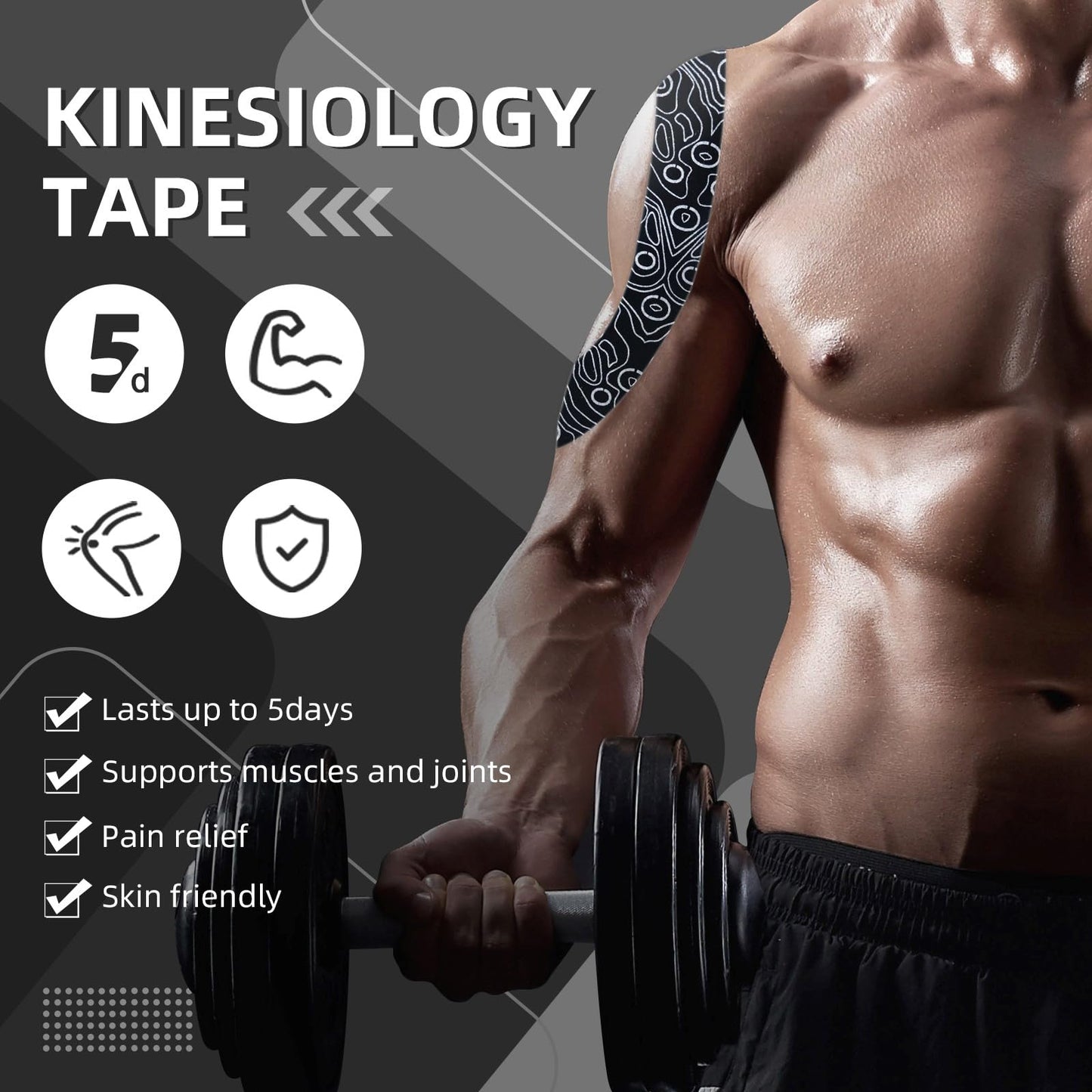 OK TAPE Kinesiology Tape Bulk 103Feet, Pro Adhesive, Water-Resistant k Tape, Elastic Athletic Tape, Latex Free, Uncut, Black