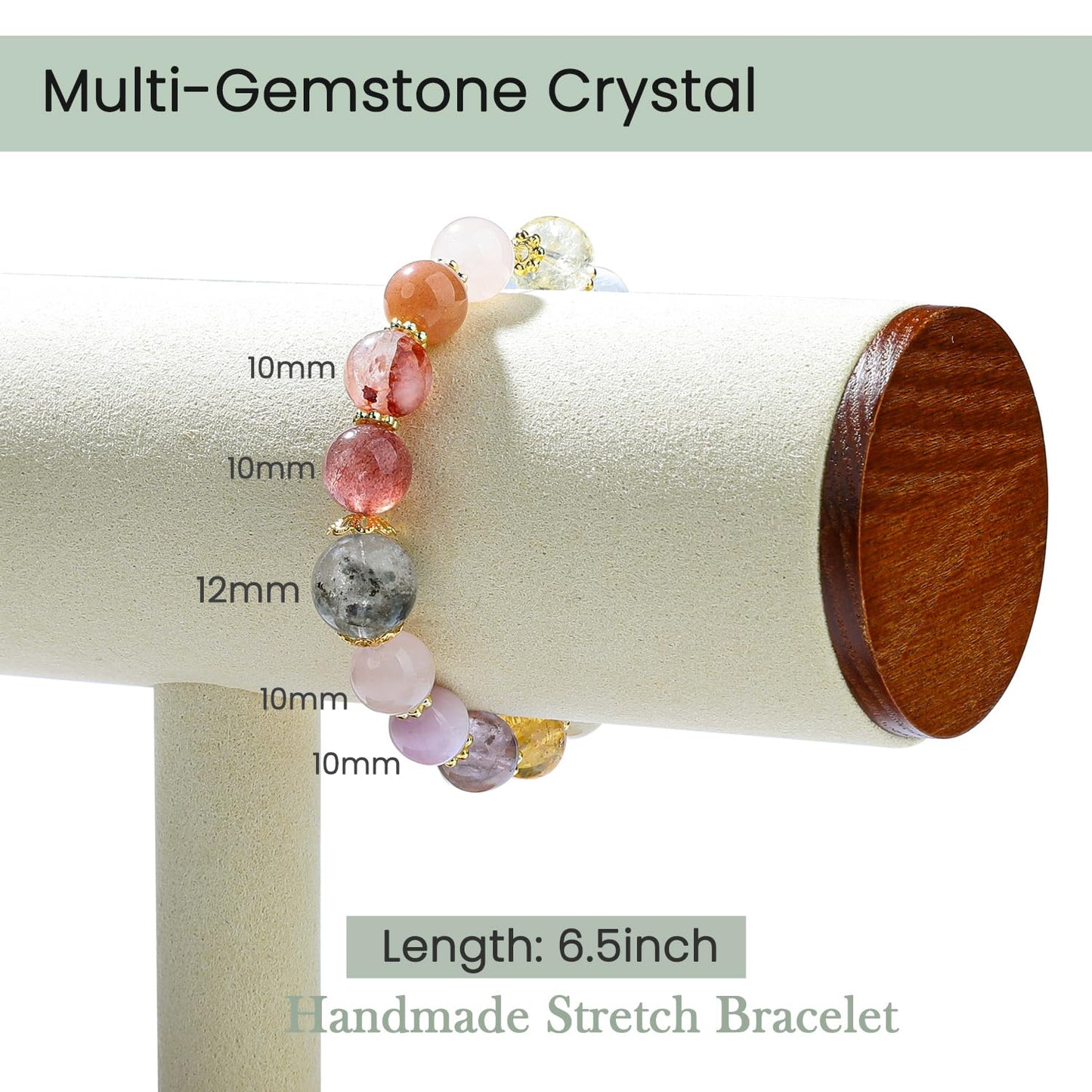 Moslovstar Multi-Gemstone Crystal Healing Bracelet, Colorful Beaded Stretch Bracelets for Women 10 mm Round Meditation Healing Jewlery Gifts