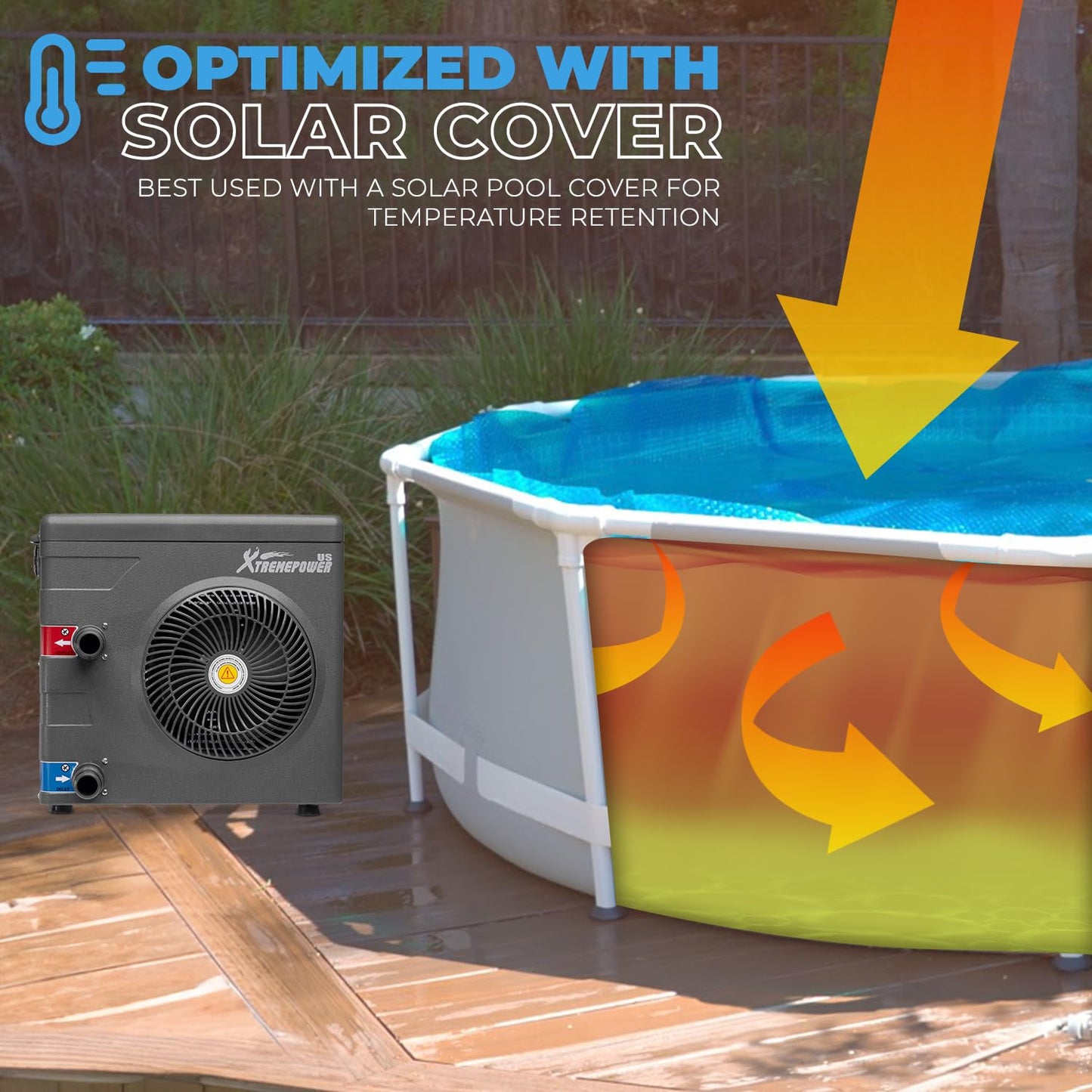 XtremepowerUS Pool Heater up to 4,000 Gallons Above Ground Pool, Titanium Heat Exchanger Pool Heat Pump 14,800BTU/hr, 115V/60Hz