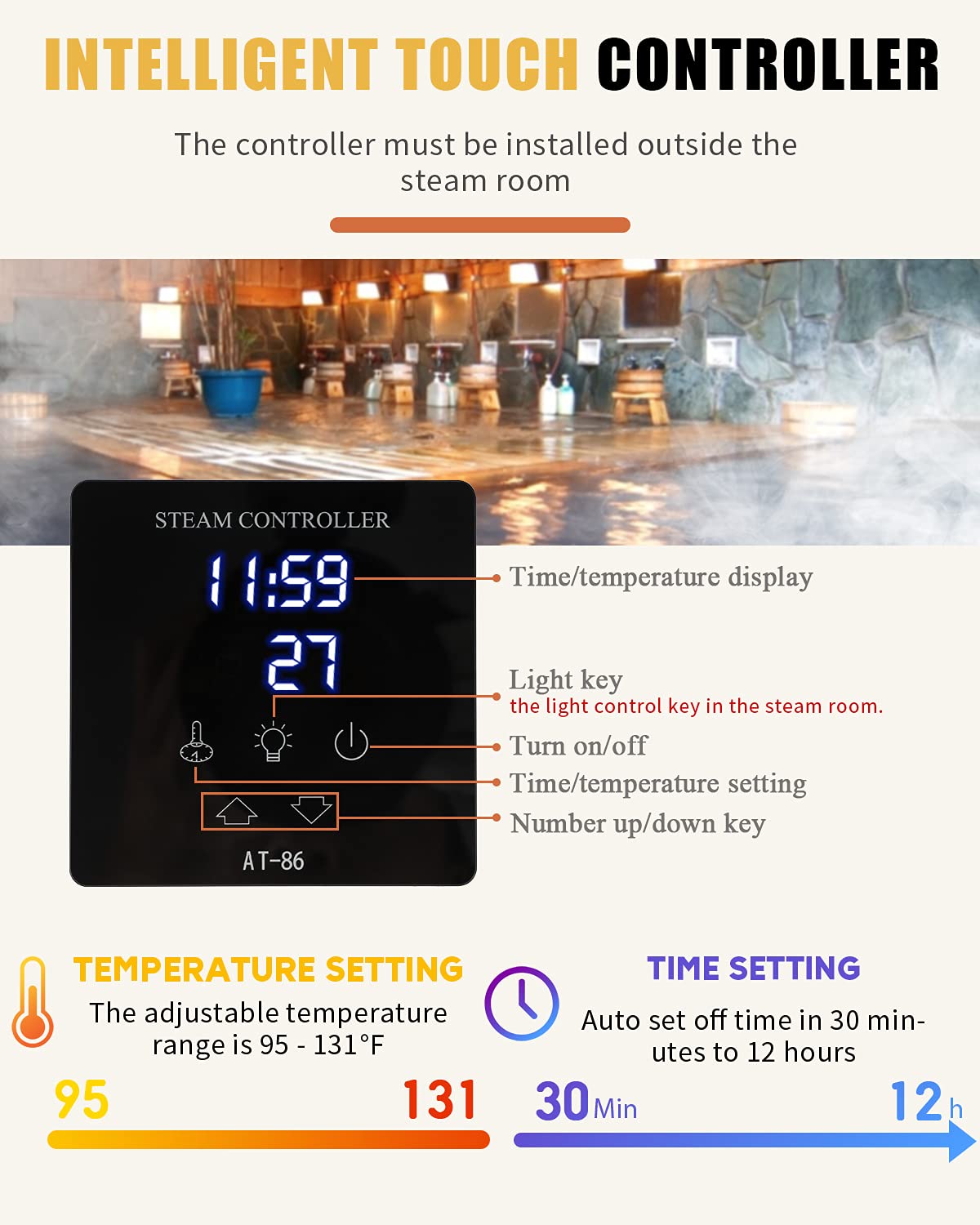 CGOLDENWALL 7.5KW Commercial Self-Draining Steam Generator Shower System Home Steam Bath Spa Generator 30 min to 12 Hours Auto Drain 95-131℉ for Suitable Space Heating 8 m³/283Cubic feet (7.5KW)