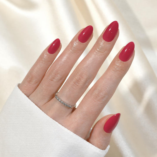 LAHUYA Press On Nails – Sunlit Cherry | Nail Artist Designed Short Almond Fake Nails with Bright Cherry Red Glossy Finish, Reusable Press On Nails in 15 Sizes – 30 Nails Kit with Glue