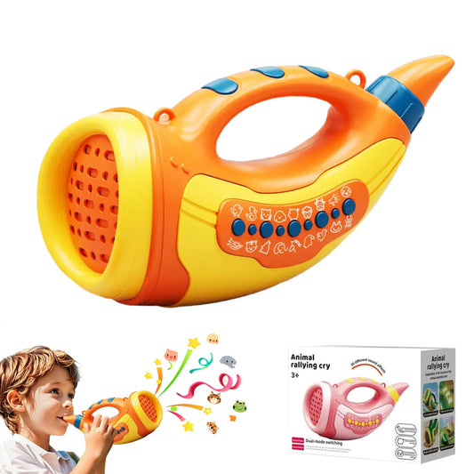 WDBZHYF Toys for 3 Years Old Boy Girl Birthday Gift, Music Animal Caller Toy with 30 Realistic Animal Sounds, Early Learning Toy for Kids Todlers with 8" Horn and 3-Level Lights (Yellow - Horn)