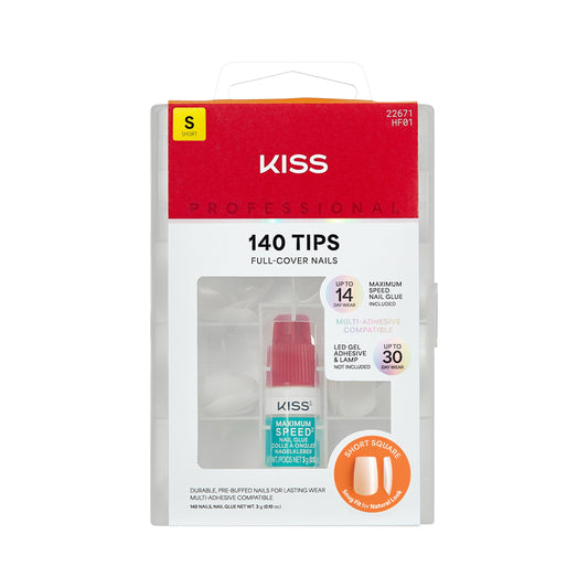 Kiss PROFESSIONAL, Press On Nails, Nail glue included, 'Ordinary Life', White, Short Size, Square Shape, Includes 140 Nails, 3g Glue