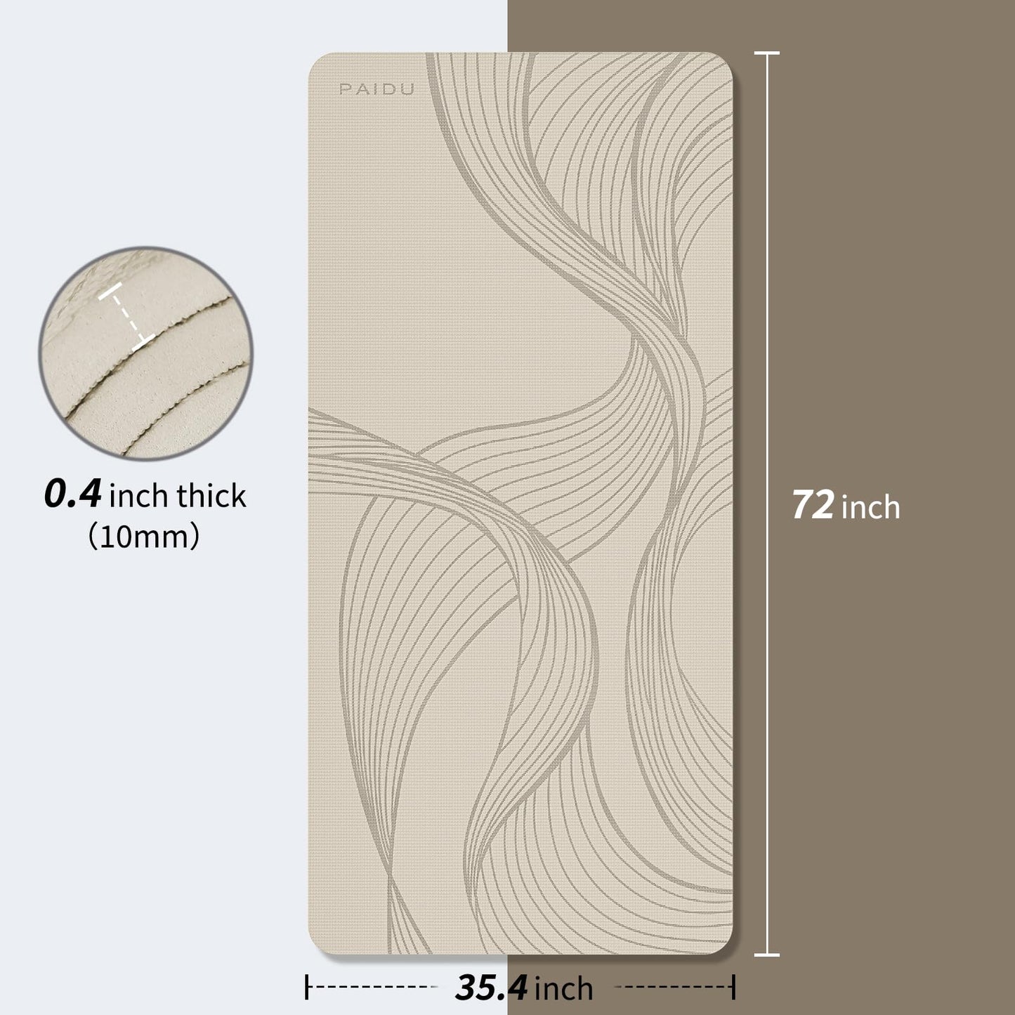 PAIDU Large Yoga Mat-72’x36’x0.4’ Extra Width ＆ Thick,Comfortable,Non-Slip Exercise Mat-Works Great on All Floor for Stretching,Yoga Studio,Gym or Home Workouts (Beige)
