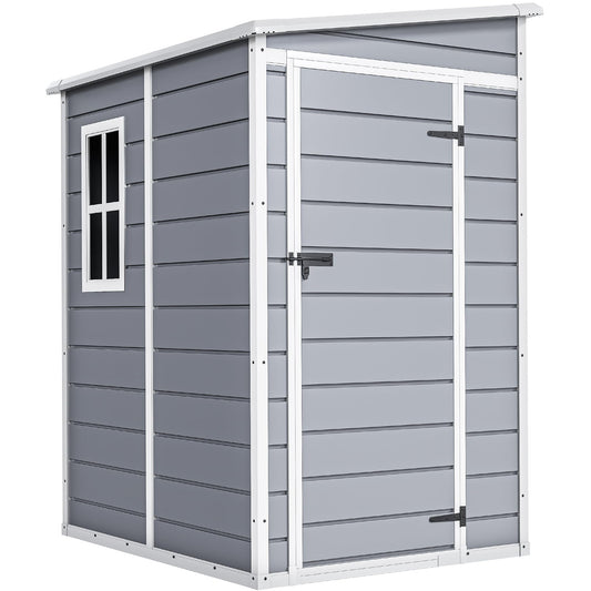 DWVO 5x4ft Resin Outdoor Storage Shed with Floor, Large Waterproof Lockable Storage Shed with Window, Plastic Outside Tool Storage for Garden, Backyard, Patio, Lawn (Gray)