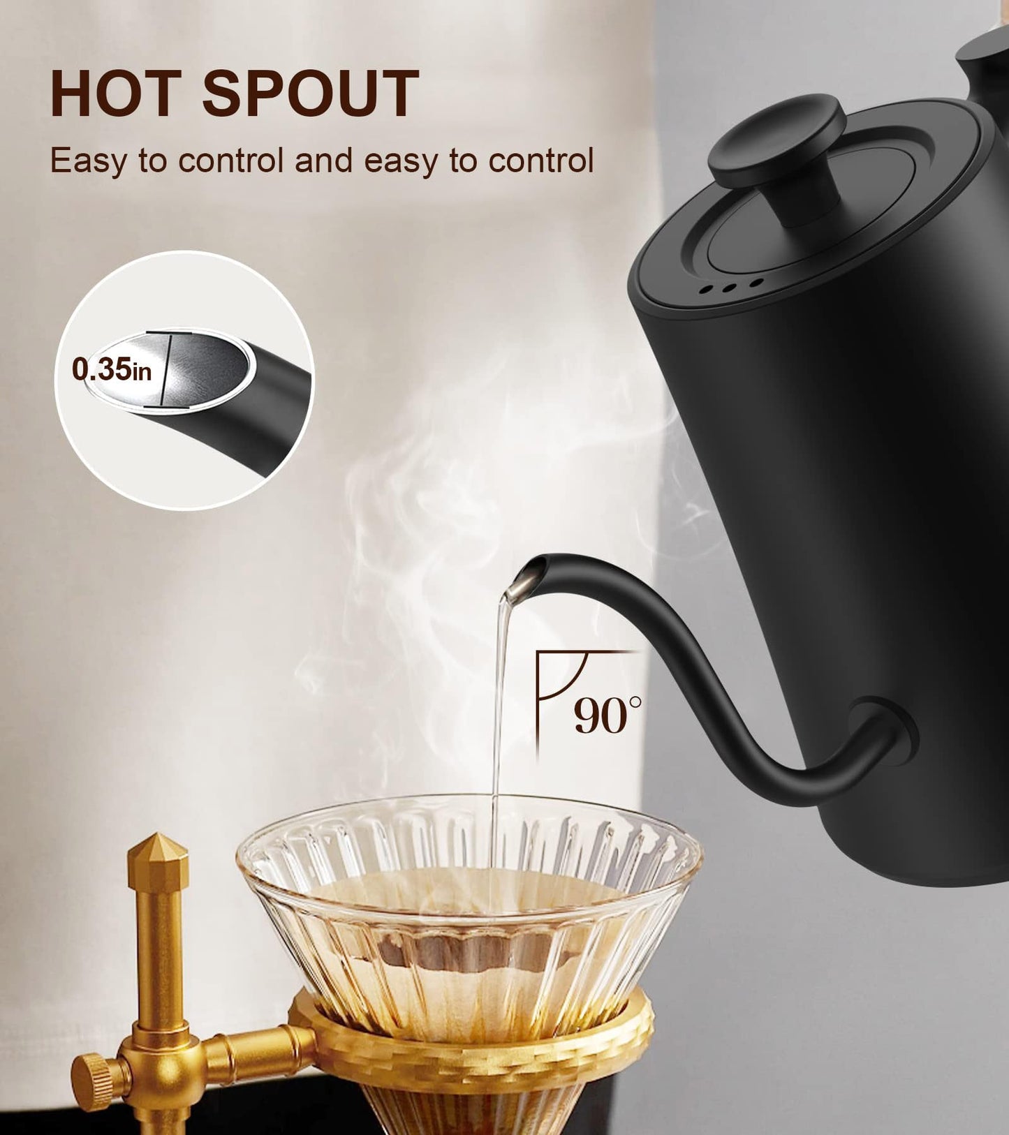 CHEFESS 1.0L Electric Gooseneck Kettle, ±1℉ Temperature Control & Keep warm, for Pour Over Coffee and Tea, 304 Stainless Steel Inner and lid, Quick Heating Electric Kettles for Boiling Water