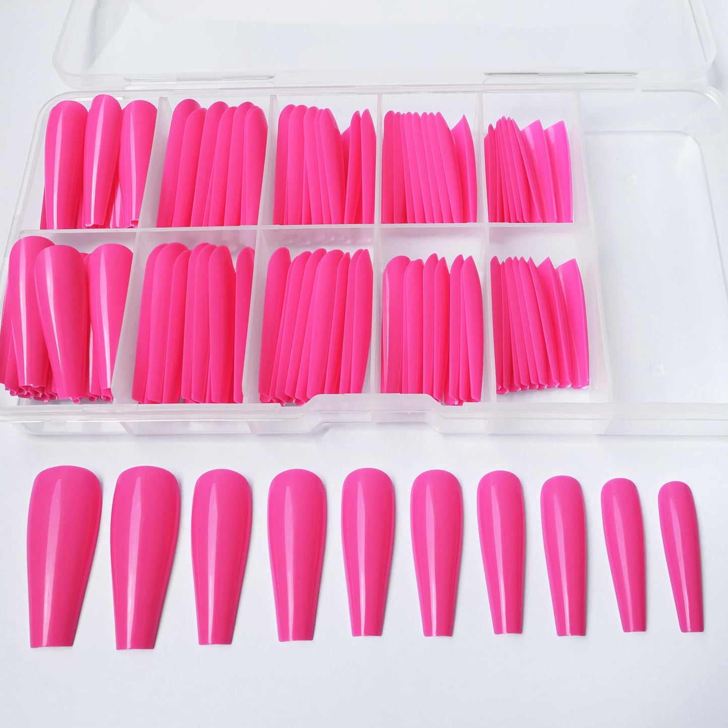 Lifextol Long Coffin Press on Nails Press ons, 100pc Hot Pink Press on Nails Long Fake Nails, XL Coffin Nails Full Cover Acrylic Pink Nails Colored Ballerina Press on Nail Long for Women Girls DIY