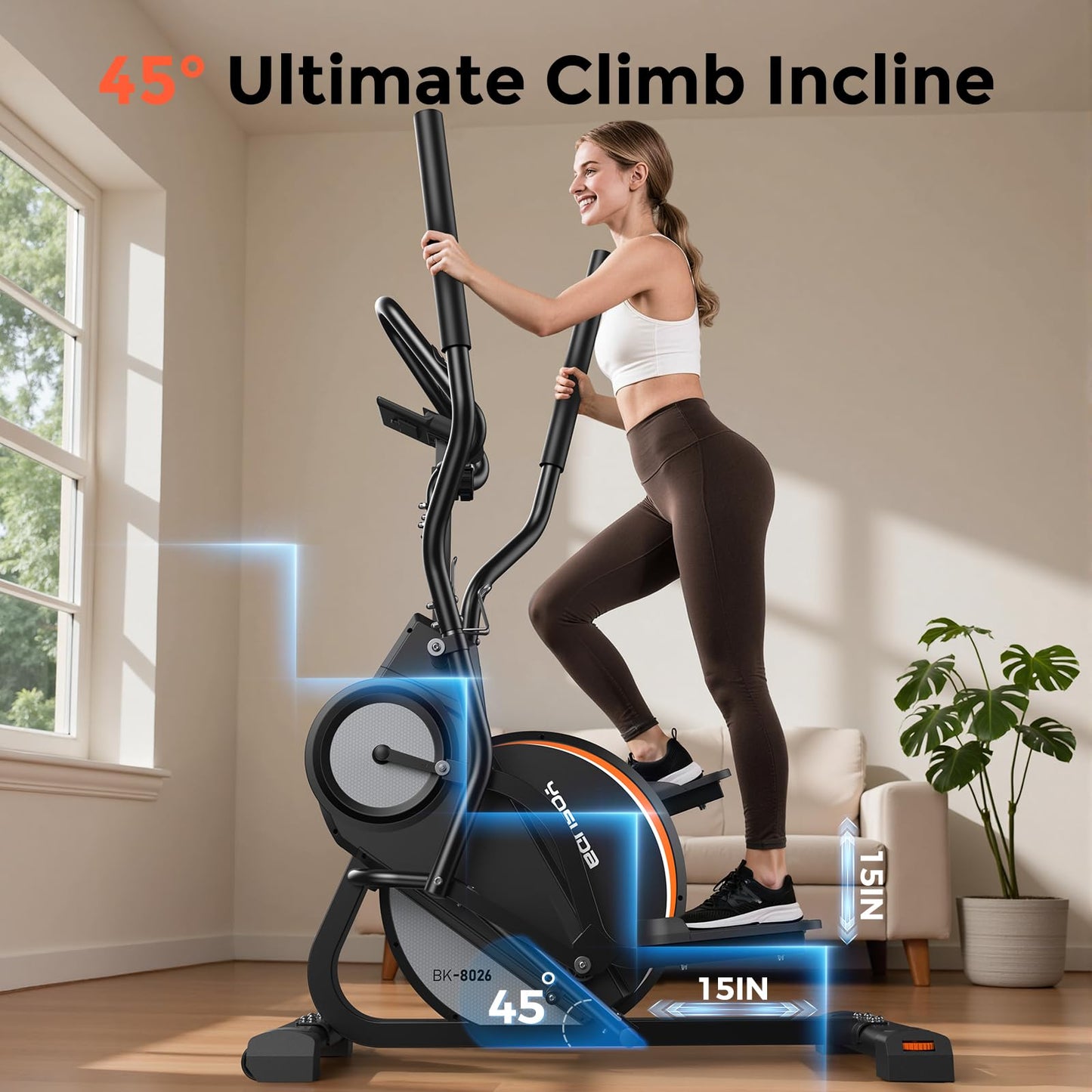 YOSUDA Elliptical Exercise Machine, 3-in-1 (Elliptical + Cardio Climber + Stair Stepper) Elliptical Machine for Home with 45°Incline, 15.5 in Stride, 16-Levals Resistance, Quiet Magnetic System