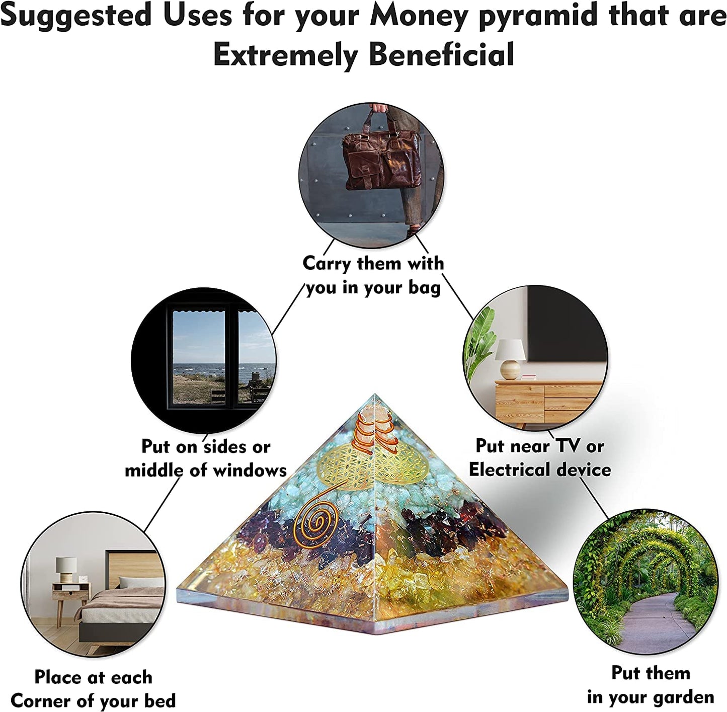 Triple Money Orgonite Pyramid Attract Wealth and Prosperity- Crystals Pyramid for Positive Energy And Meditation Yoga Positive Energy Crystal That Promotes Wealth, Prosperity and attracts Success