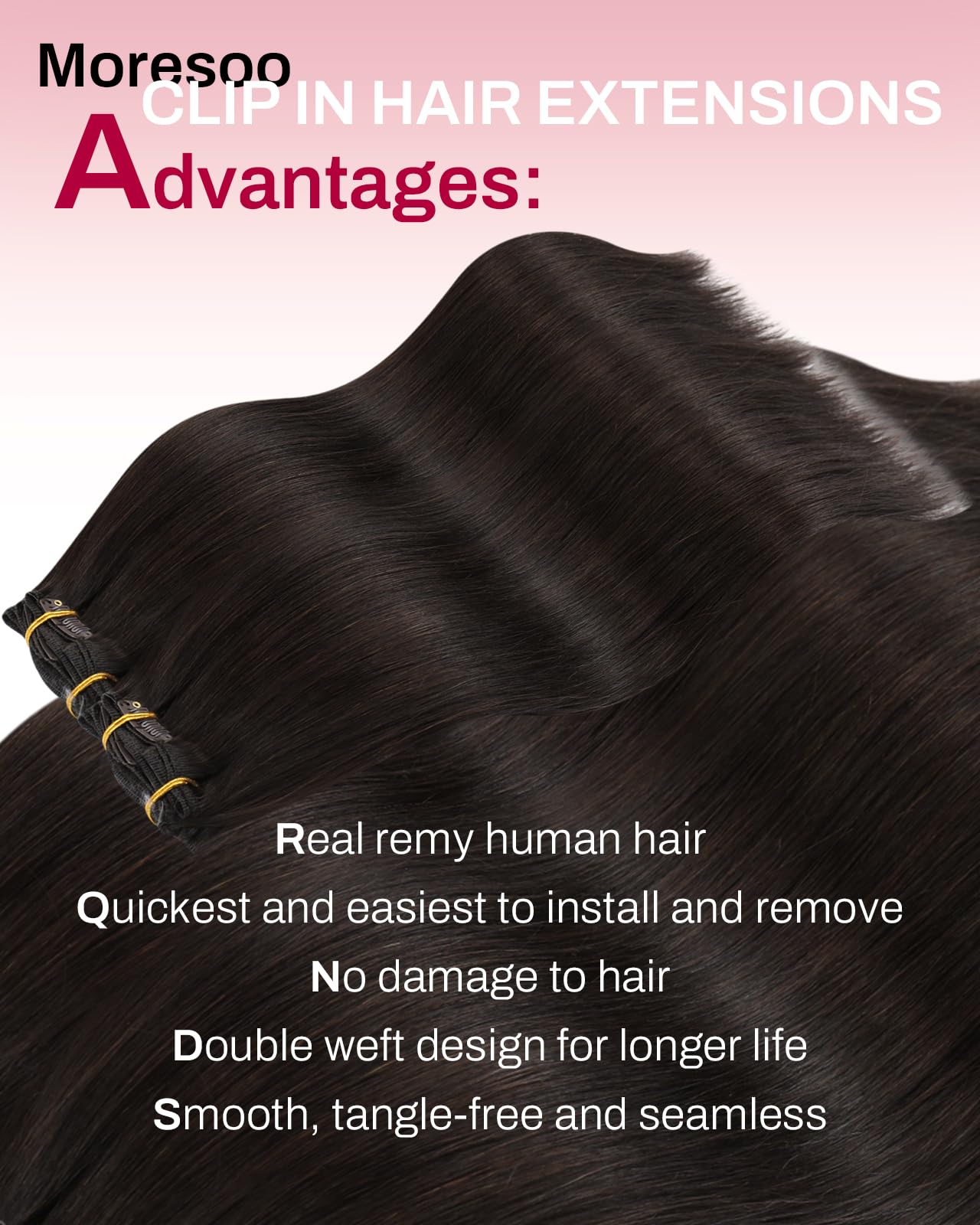 Moresoo Short Human Hair Clip in Extensions Brown Double Weft 10 inch Clip in Hair Extensions for Women Dark Brown #2 5pcs 80g
