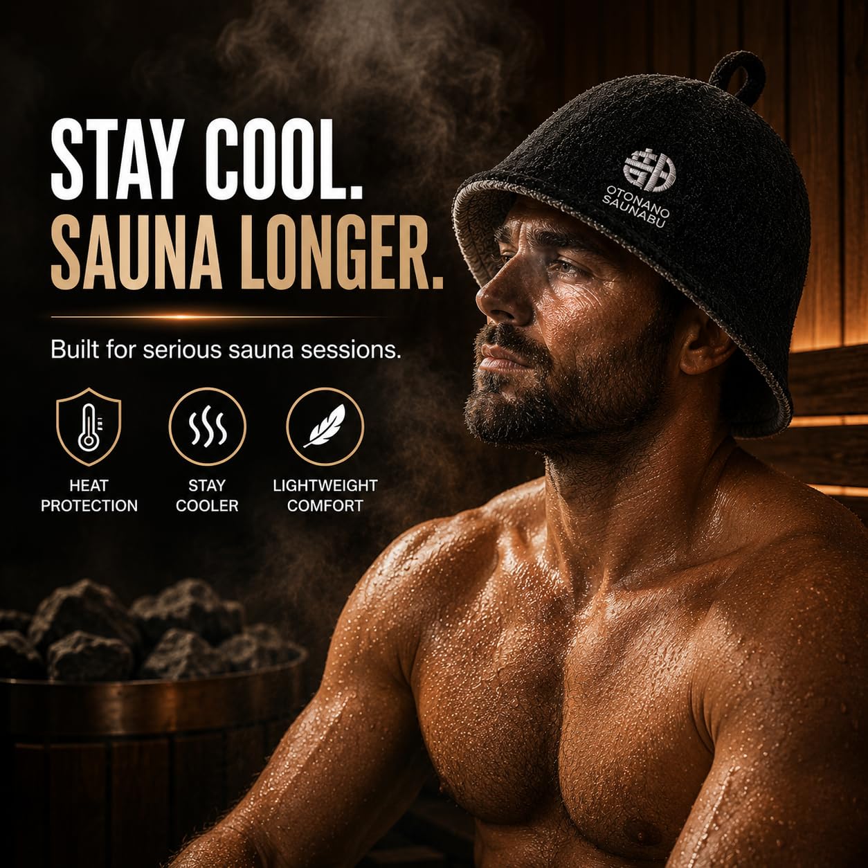 OTONANOSAUNABU Brown Sauna Hat – Japanese Design, 100% Wool Felt,Double-Layer Reversible Sauna Cap for Men & Women,Heat Protection Finnish Banya Hat