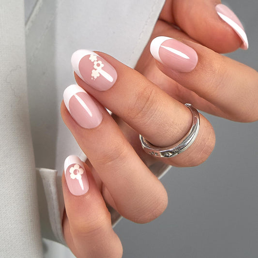 CurvLife Oval Press On Nails Short – Soft Gel Oval Fake Nails, Reusable Glue On Nail Kit with Adhesive Tabs, Natural Fit & Salon-Quality for Women & Girls (Pure Bloom)