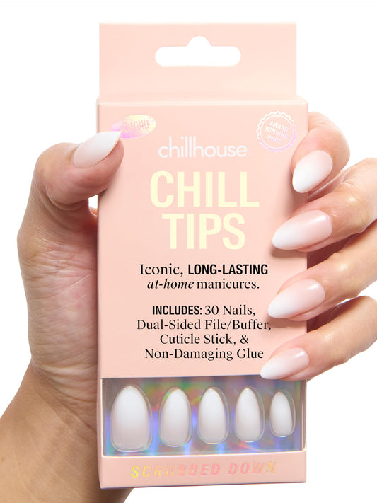 Chillhouse - Chill Tips, Press on Nails Kit - Scrubbed Down (Almond) - 30 Nail Shapes & Sizes - Up to 2 Weeks of Wear - Customizable - Reusable - Latina Founded & Women Owned - Beauty & Self Care