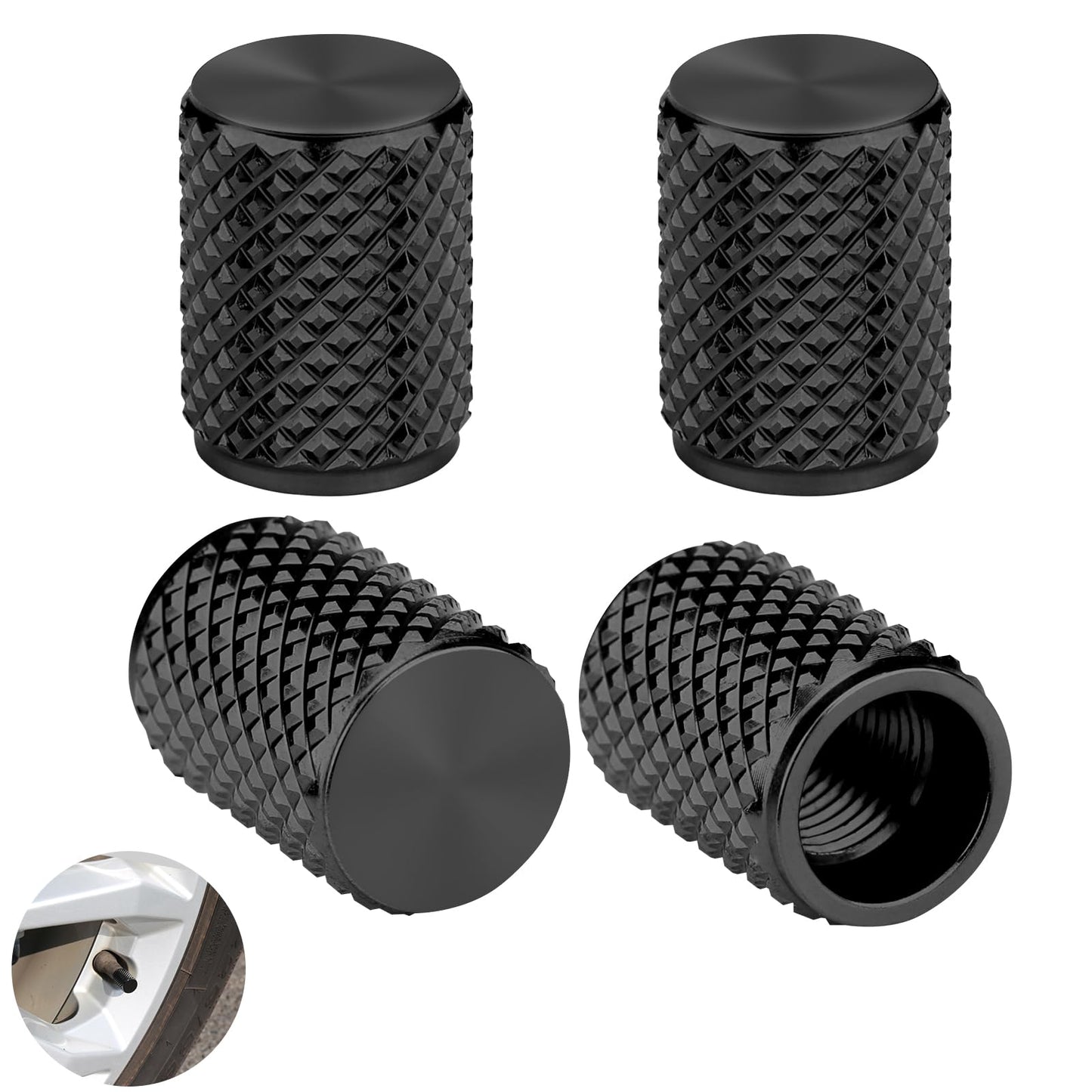 JALWM Tire Valve Stem Caps,4 pcs Universal Anodized Aluminum Tire Valve Caps with O-Ring Seal for Leak-proofing,Corrosion-Resistant, Dustproof,Durable.Fits for Car,SUV,Trucks,Motorcycle,Bike