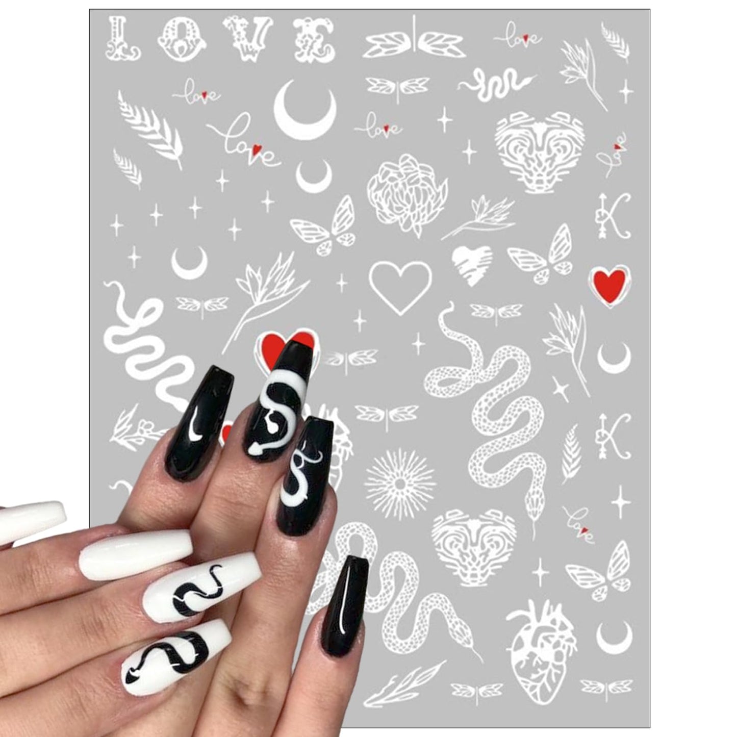 5 Sheets Snake Nail Art Stickers 3D Self-Adhesive Animal Nail Sticker Cartoon Snake Design Nail Decals for Women Girls Animal Manicure Tips DIY Nails Accessories