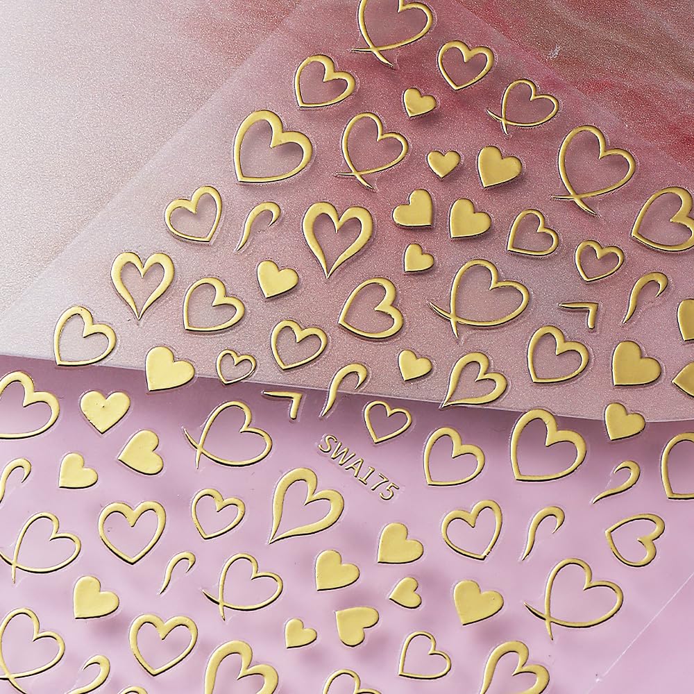 Heart Nail Art Stickers Valentine's Day Nail Decals 6PCS Empty Love Heart 3D Self-Adhesive Valentine Nail Art Decorations Supplies Red Silver Gold Heart Stickers for Nails Women Manicure Design