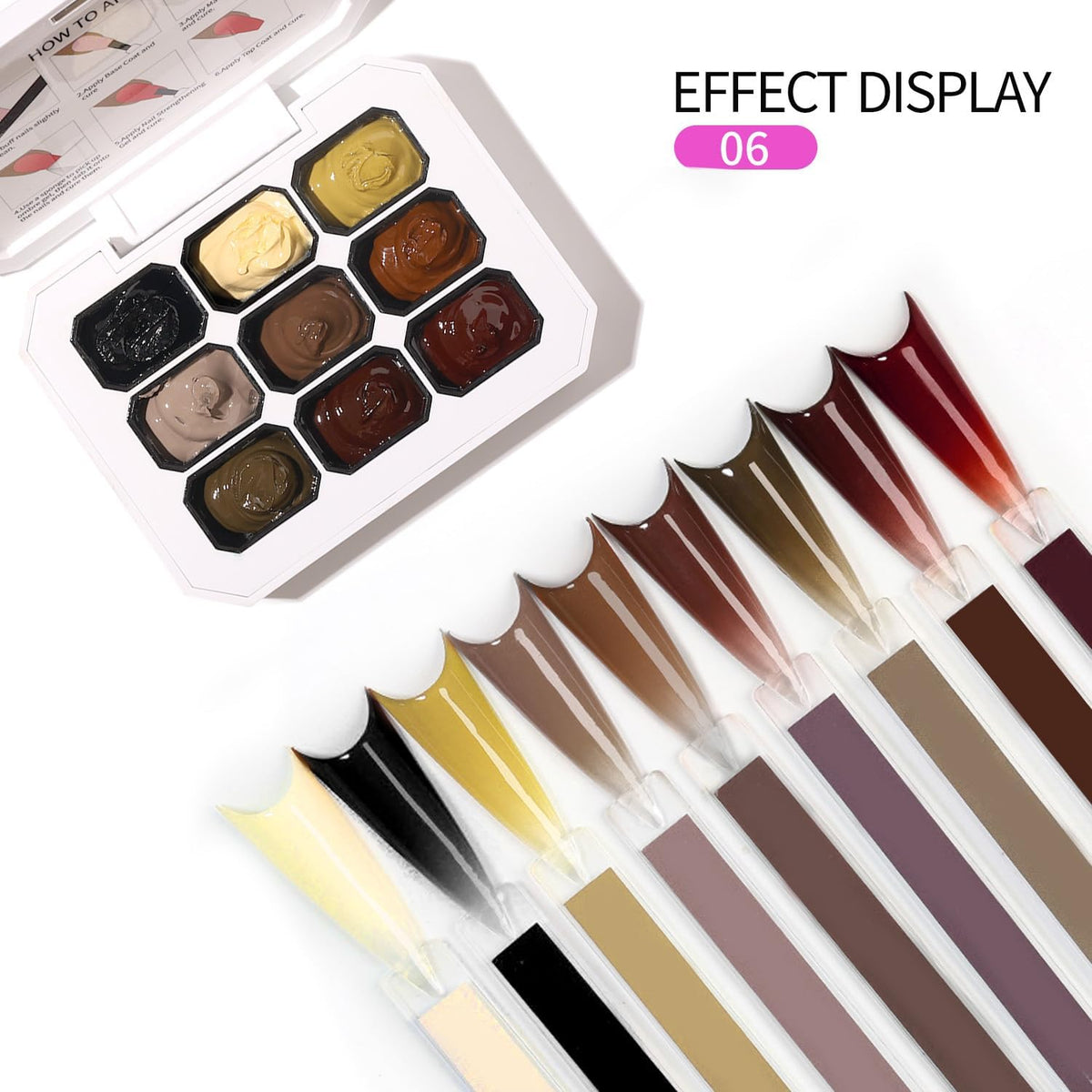 AOBOO 9 Colors Ombre Gel Nail Polish Palette Pat Gradient Painting Gel With 100PCS Nail Sponges & Grabbing Pen ,Soft And Easy To Shoot For Acrylic And Natural Nails ,French Manicure DIY Nail Art (6)
