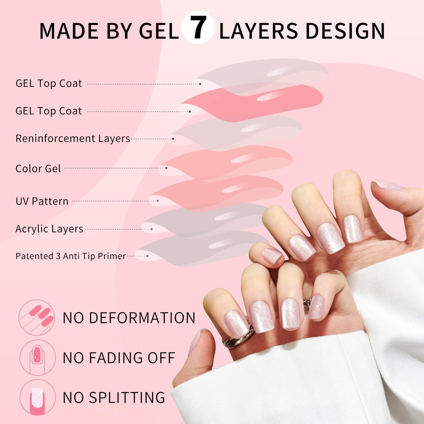 Moon White Cat Eyes Press On Nails,12 Sizes - 24 Pcs Soft Gel White Short Squoval Fake Nails Kit with Nail Glue, Natural Reusable Stick On False Nails for Women and Girls SK1064