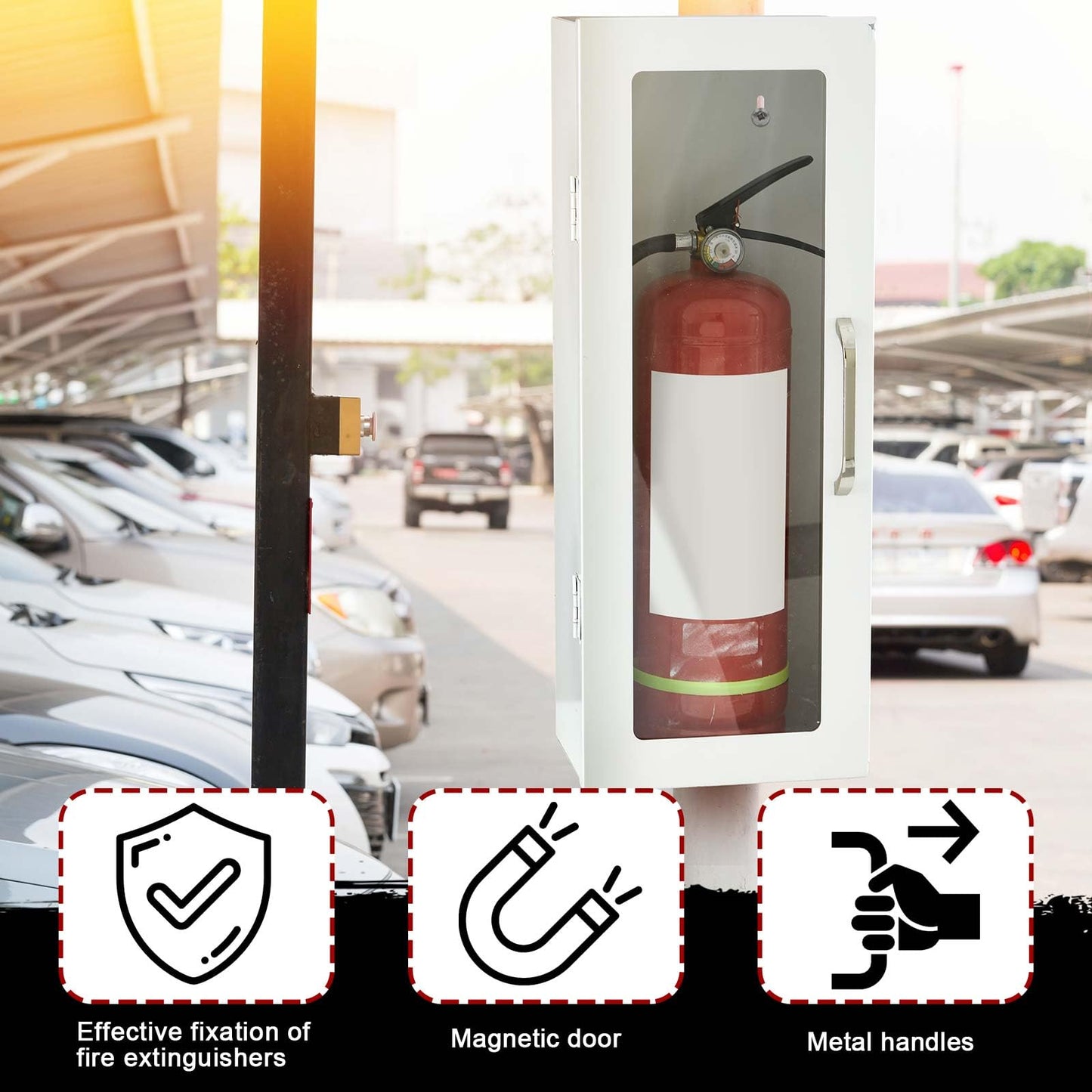 Zonon 2 Pcs 10lb Fire Extinguisher Cabinet Wall & Surface Mount 24-3/4 H x 10-1/4 W x 6-3/4 D 22 Gauge Steel Fire Extinguisher Box Case Extinguishers Holder with Handle for Indoor Outdoor (White)
