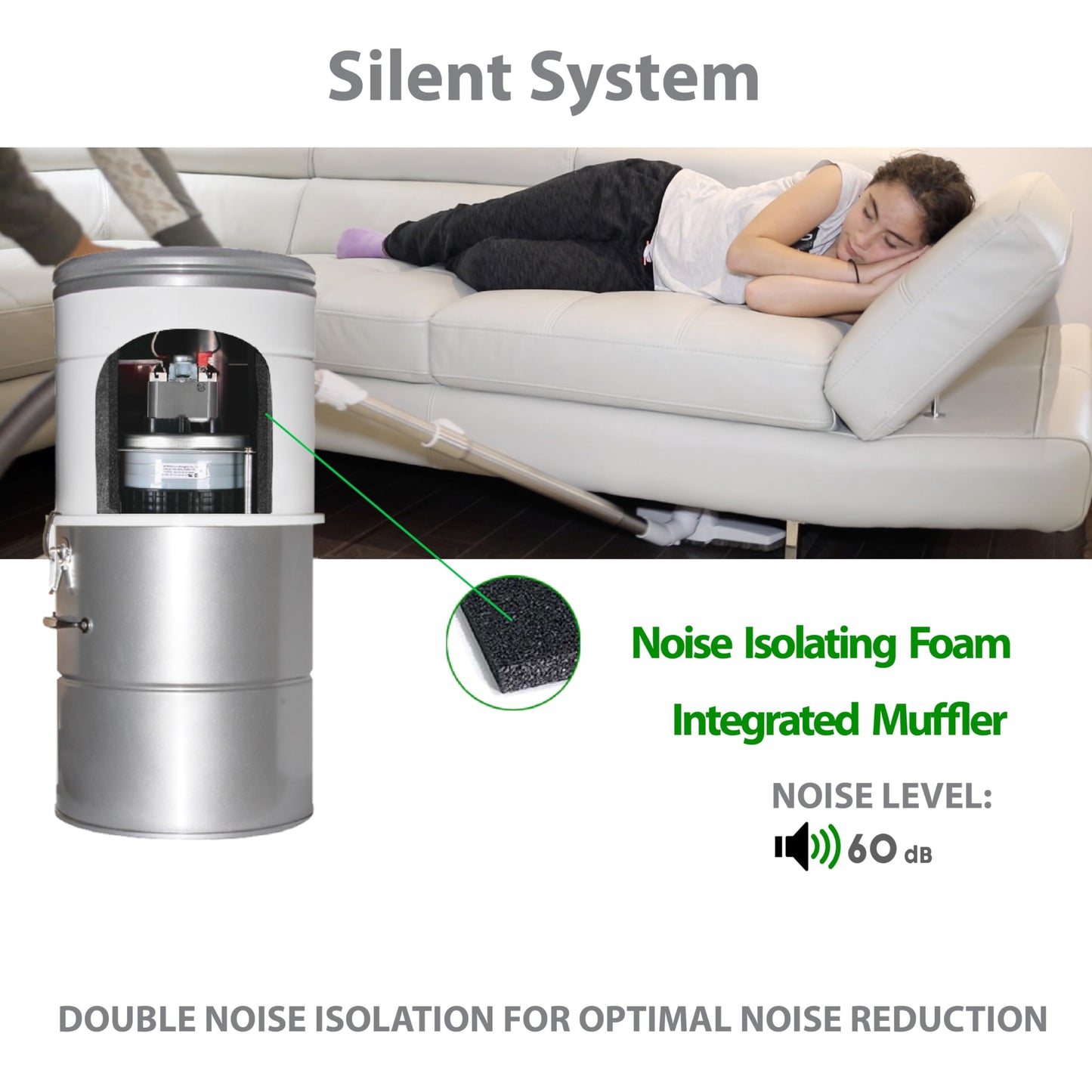 OVO Large and Powerful Central Vacuum System, Hybrid Filtration (with or Without Disposable Bags), 25L or 6.6 Gal, 630 Airwatts + 30 ft Premium Deluxe Plus Accessory Kit