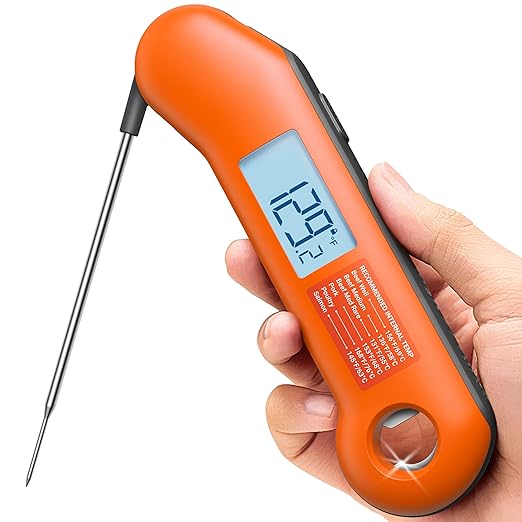 Professional Meat Thermometer Digital, Ultra-Fast 0.5 Sec Instant Read, NIST Certified Â±0.5Â°F Accuracy, IP67 Waterproof, Auto-Rotating Backlit Display, Lift-to-Wake, for BBQ/Candy, Orange&Gray